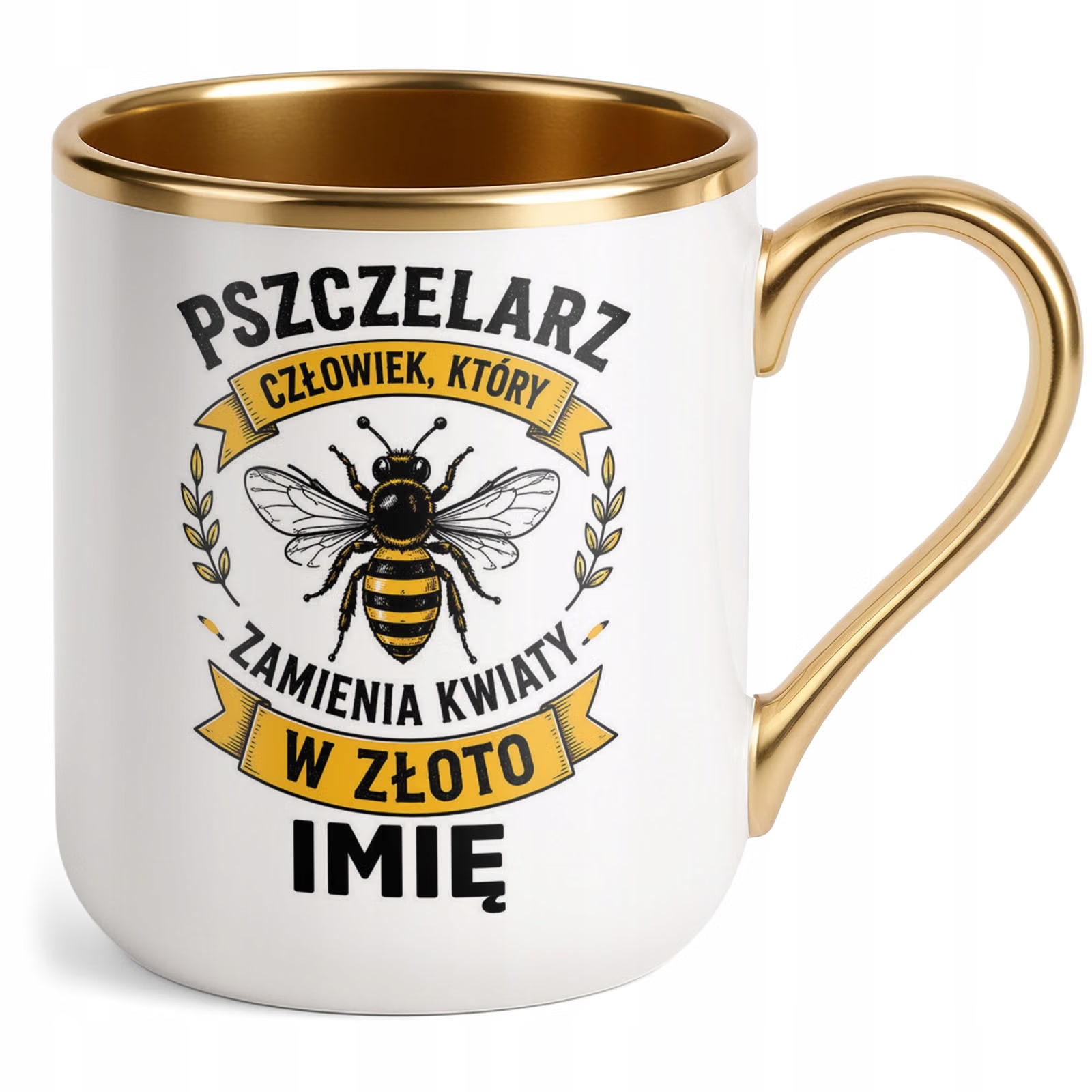 Kubek Personalizowany z nadrukiem Premium Złoty Dla Pszczelarza Prezent