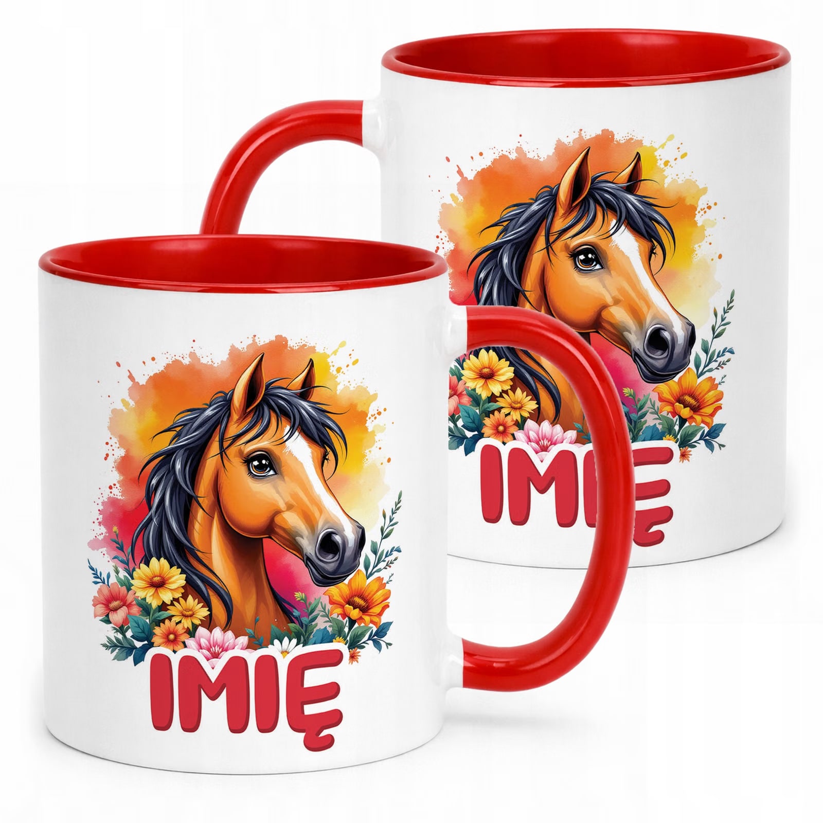Kubek Czerwony Personalizowany Z Koniem Koń Słodki Dla Dzieci
