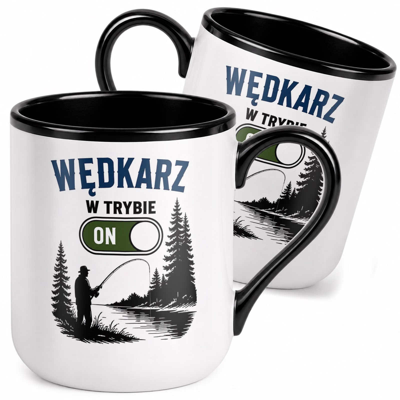 Kubek z nadrukiem Premium Czarny Dla Wędkarza Rybaka Upominek Prezent