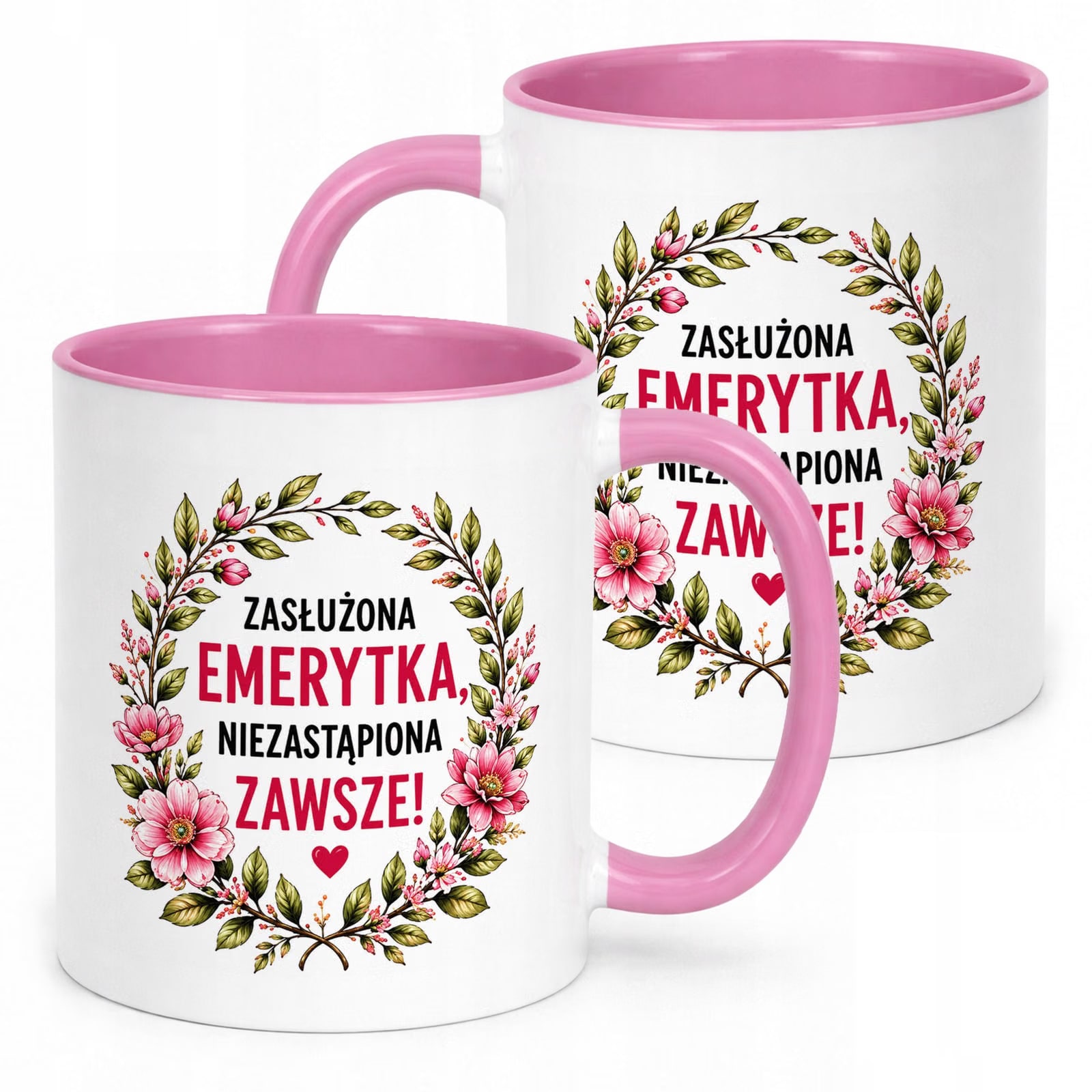 Kubek Różowy z nadrukiem Emerytura Dla Emerytki Upominek Prezent