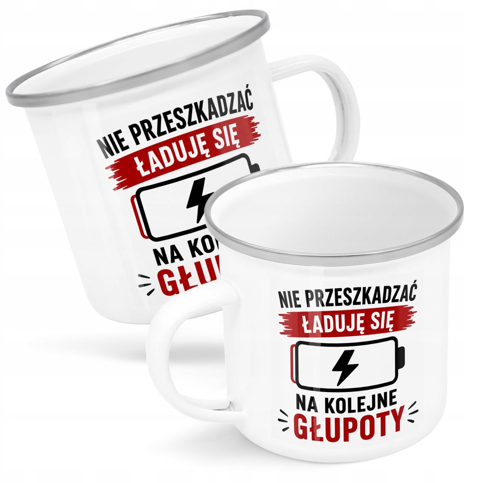 Kubek Emaliowany Dzień Chłopaka Mężczyzny z Nadrukiem Biały Metalowy