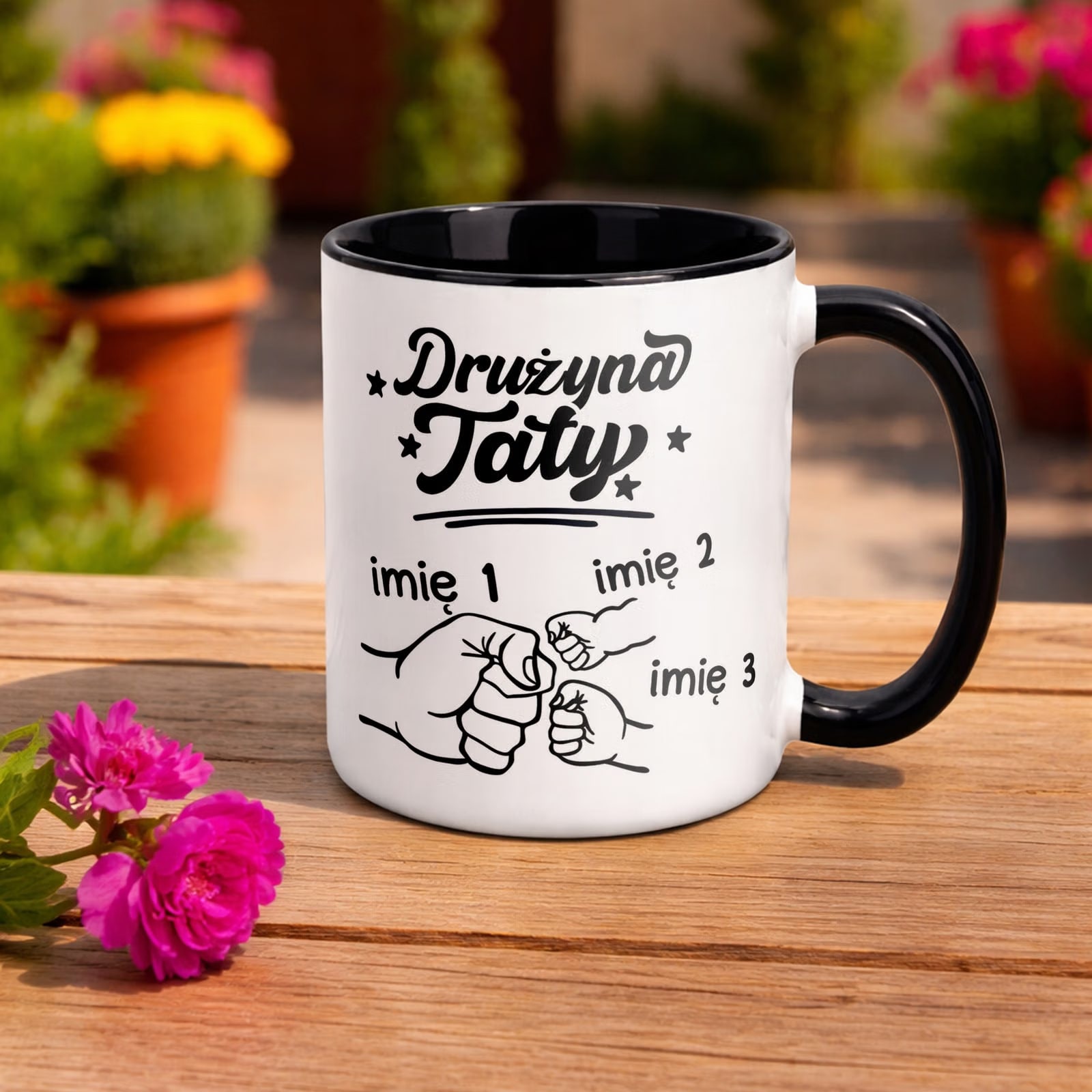 Kubek Czarny Personalizowany Dzień Ojca Najlepsza Drużyna 2 Dzieci