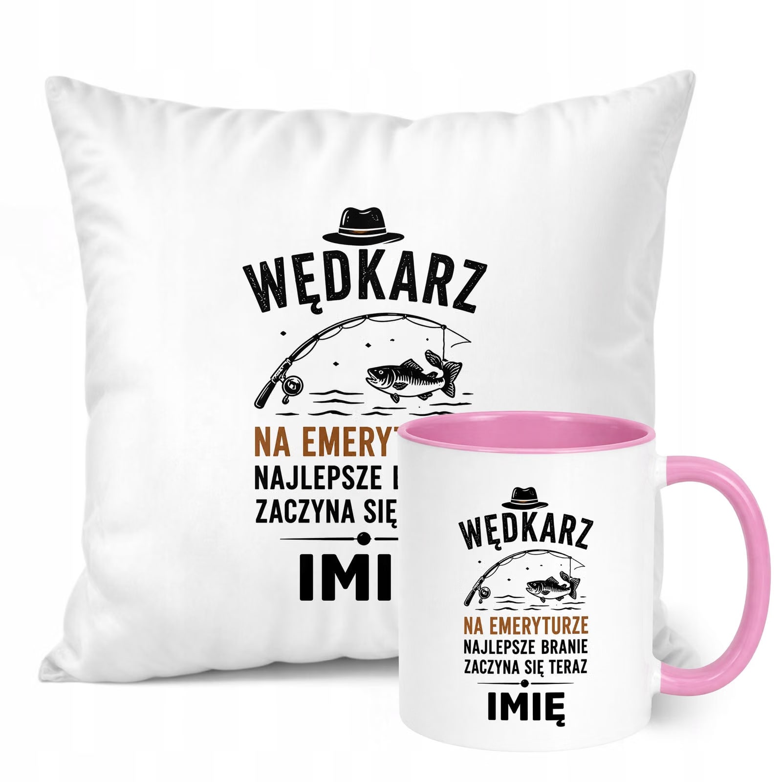 Zestaw Personalizowany Kubek Różowy Poduszka Emerytura Upominek Prezent