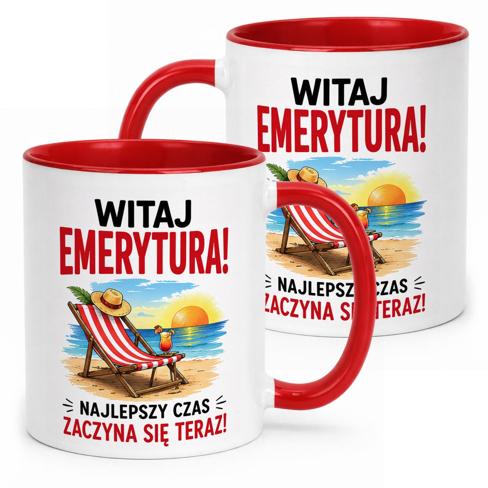 Kubek Czerwony z nadrukiem Emerytura Dla Emeryta Emerytki Upominek Prezent