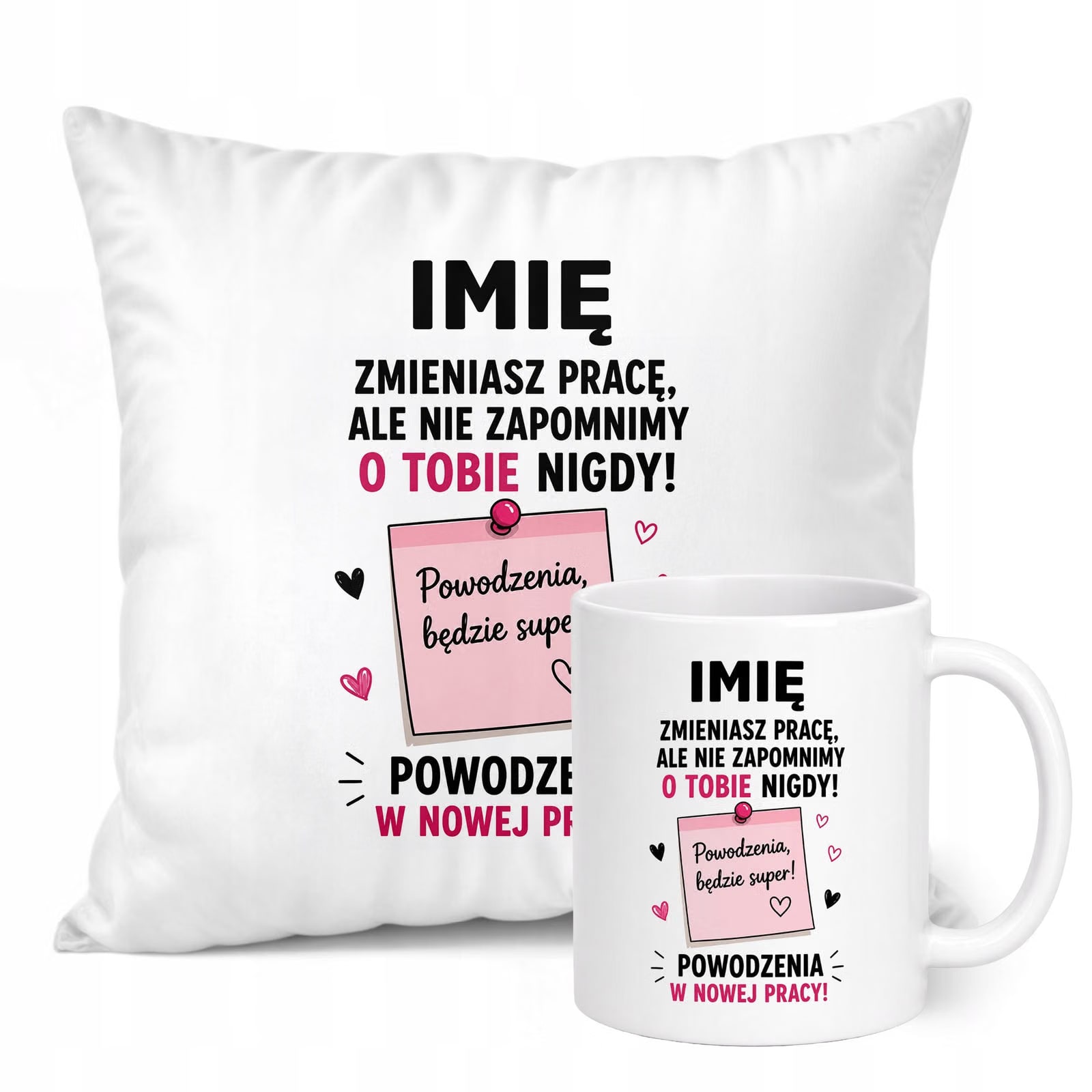 Zestaw Personalizowany Kubek Biały Poduszka Odejście z Pracy Prezent