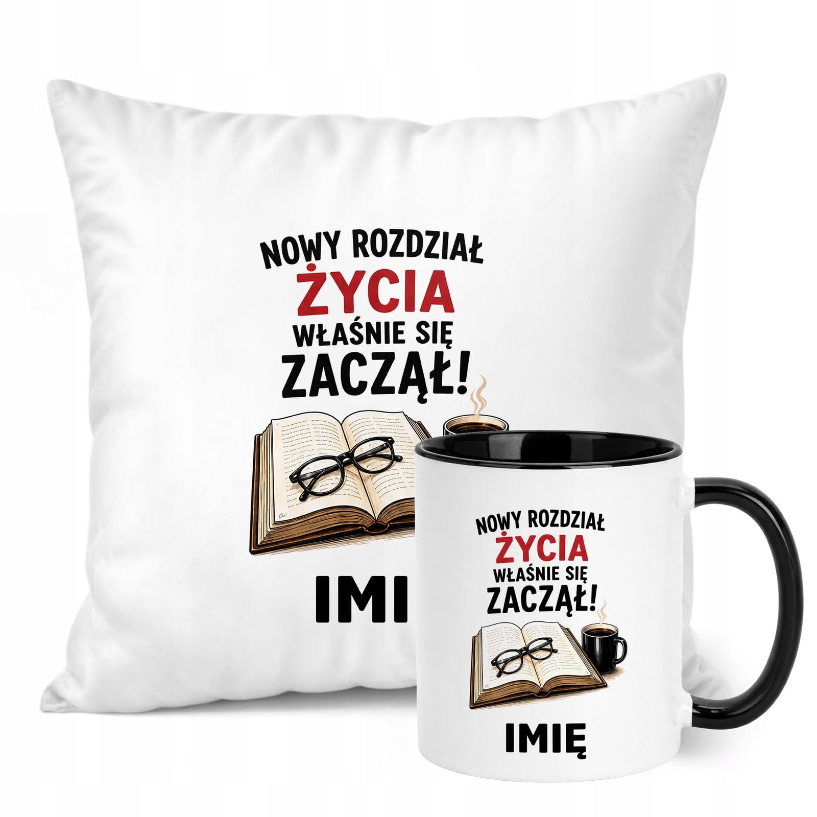 Zestaw Personalizowany Kubek Czarny Poduszka Emerytura Upominek Prezent