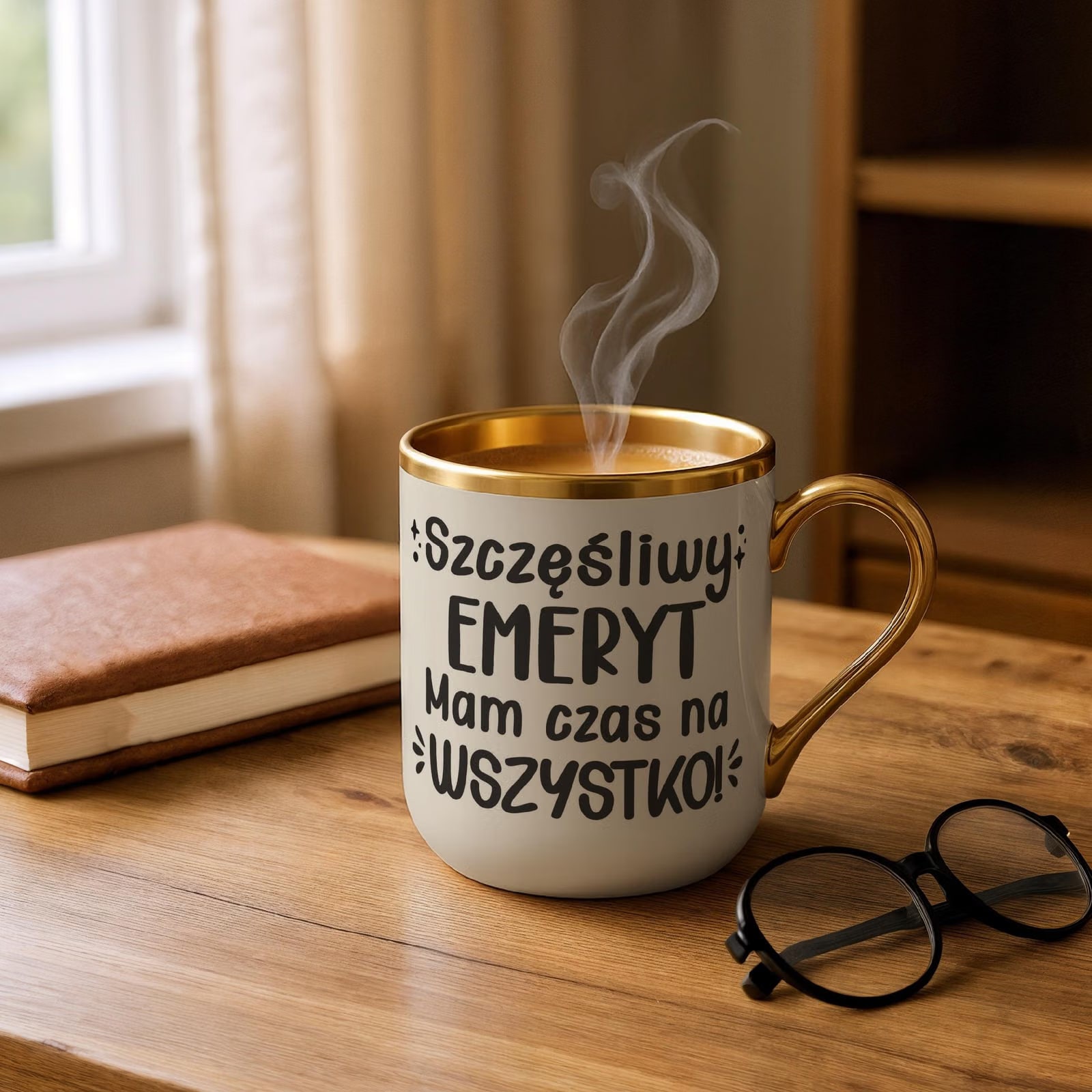 Kubek Premium Złoty Ecru Z okazji Emerytury Dla Emeryta Prezent