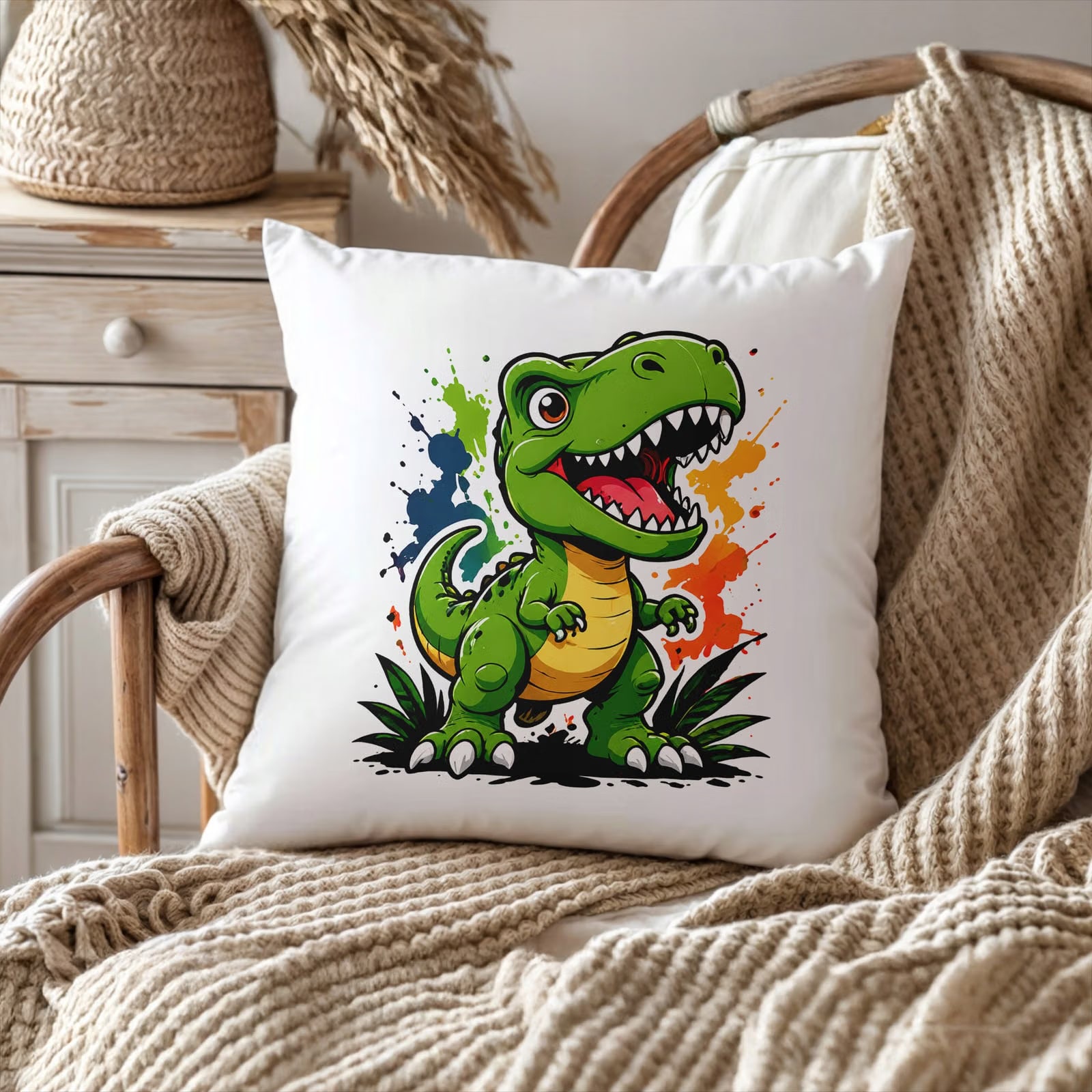 Poduszka Jasiek z nadrukiem 38x38cm dinozaur Dla Dzieci Prezent
