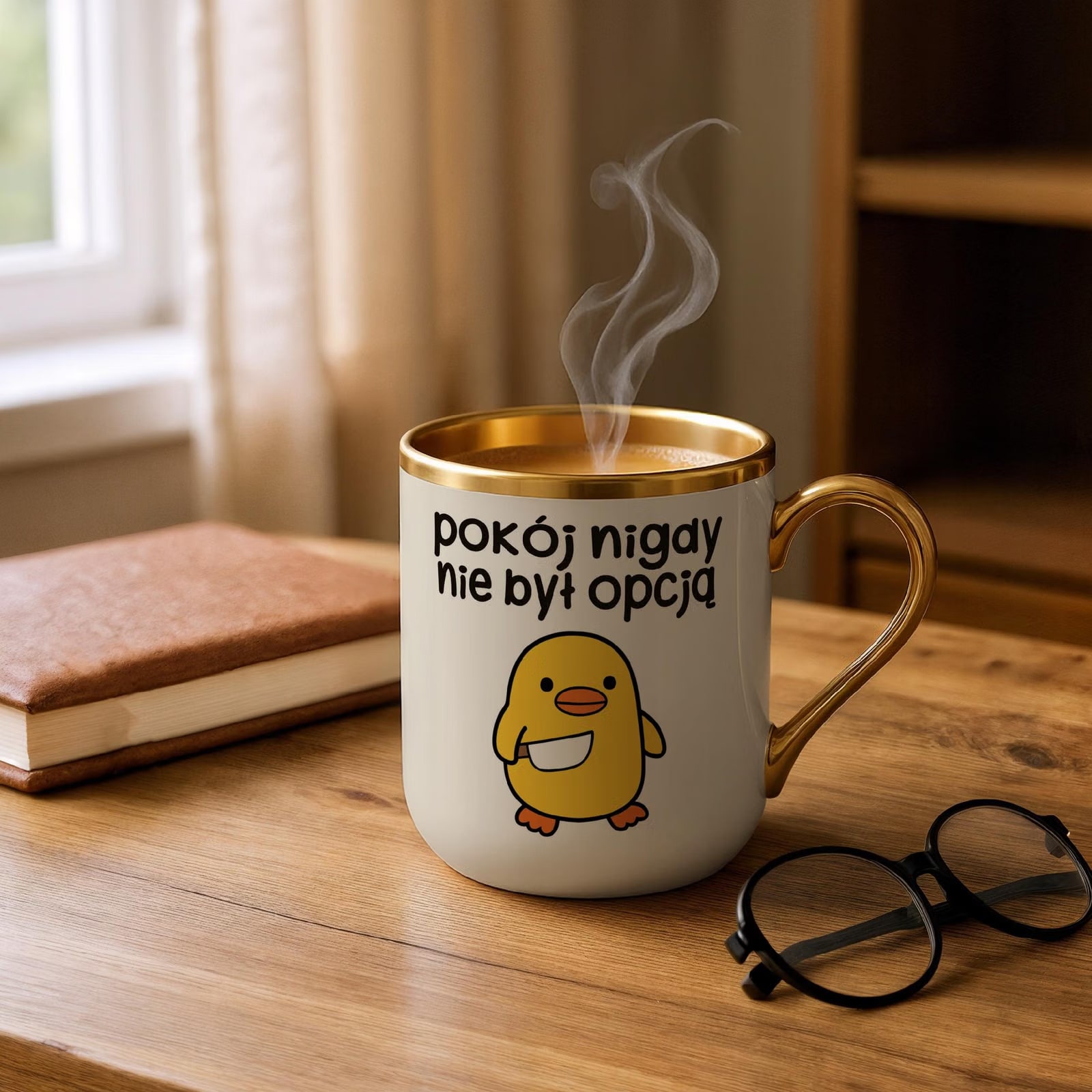 Kubek Premium Złoty Ecru Pokój Nigdy Nie Był Opcją Śmieszny Zabawny