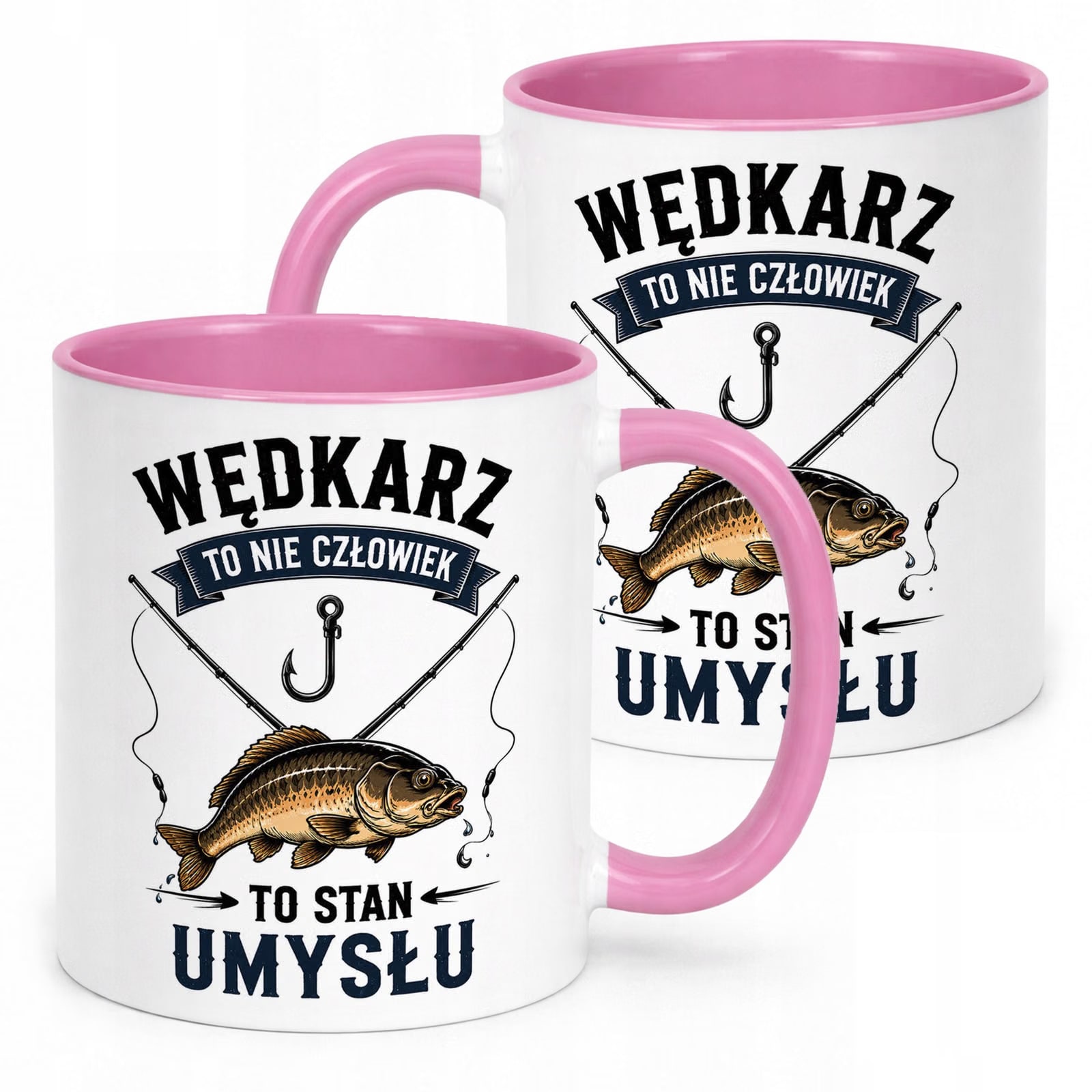 Różowy Kubek z nadrukiem Dla Wędkarza Rybaka Upominek Prezent