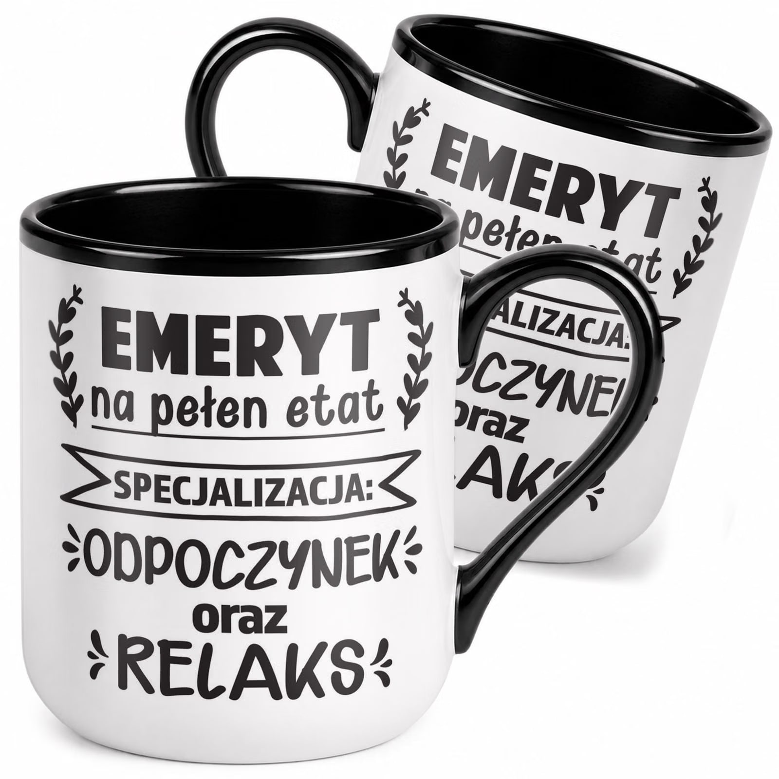 Kubek z nadrukiem Premium Czarny Emerytura Dla Emeryta Upominek Prezent