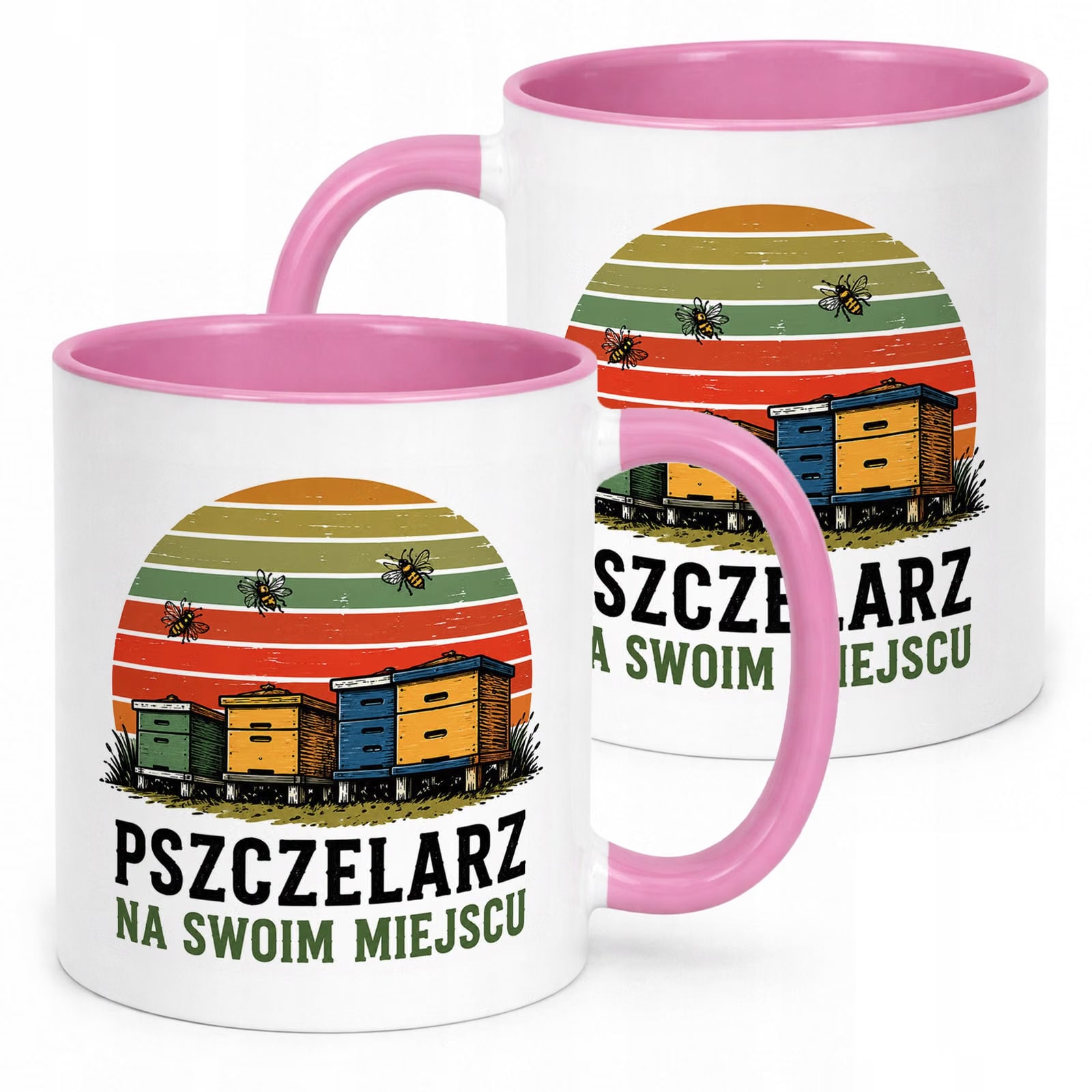 Różowy Kubek z nadrukiem Dla Pszczelarza Szef Pasieki Upominek Prezent