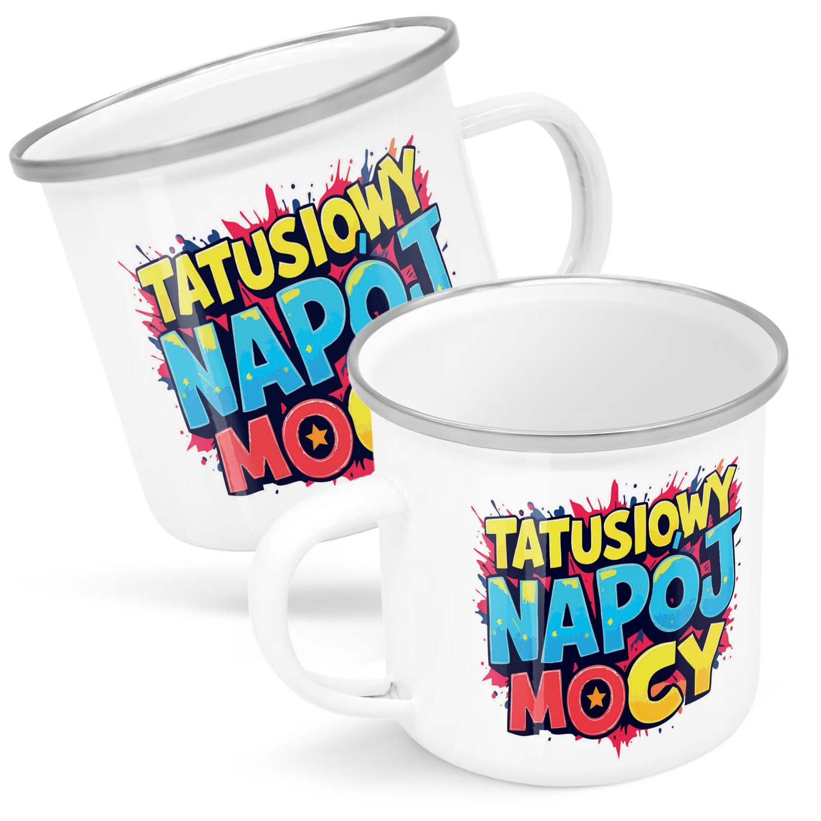 Kubek Emaliowany Dzień Ojca Dla Taty Tatusiowy z Nadrukiem Biały Metalowy
