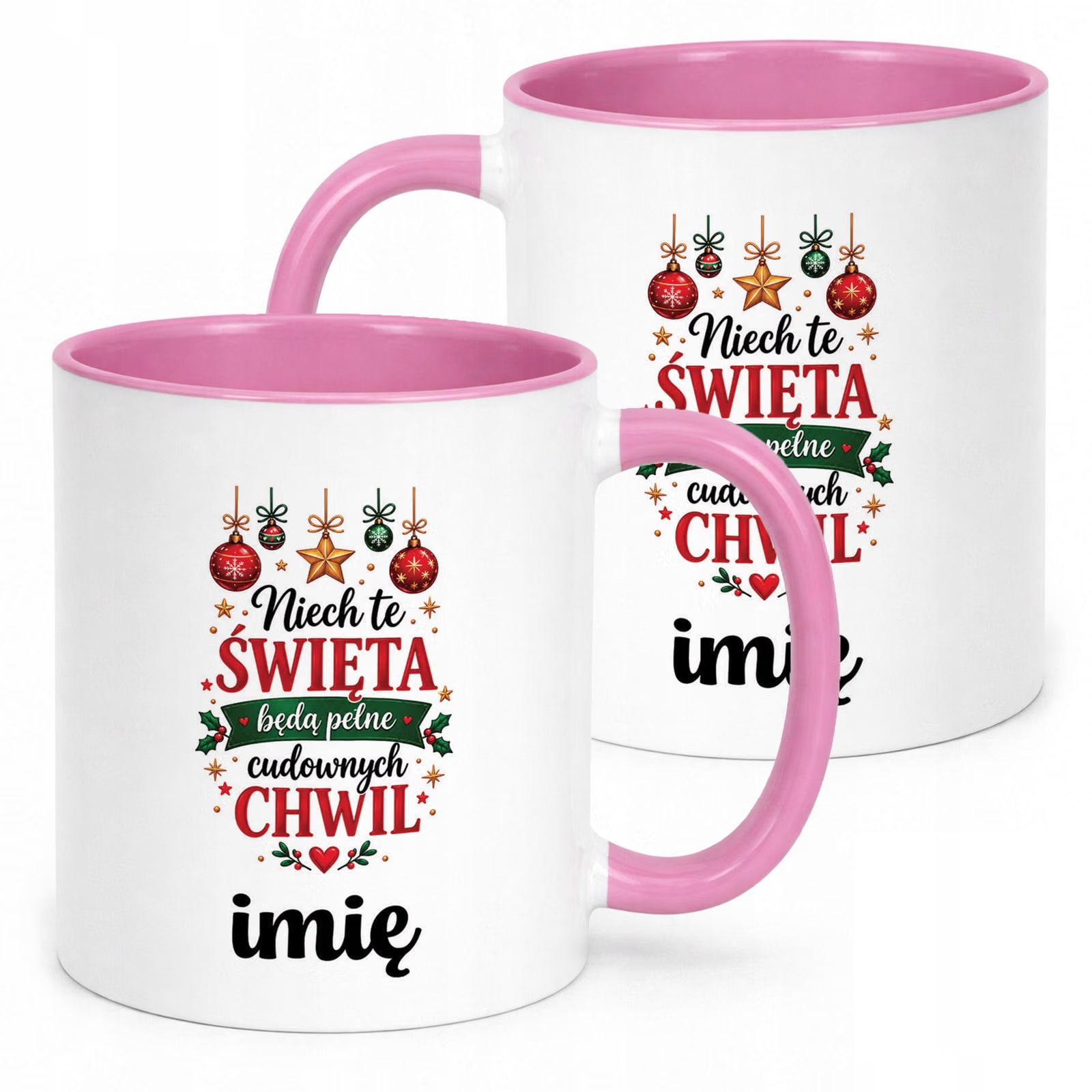 Kubek Różowy Personalizowany z Nadrukiem Boże Narodzenie Święta Prezent