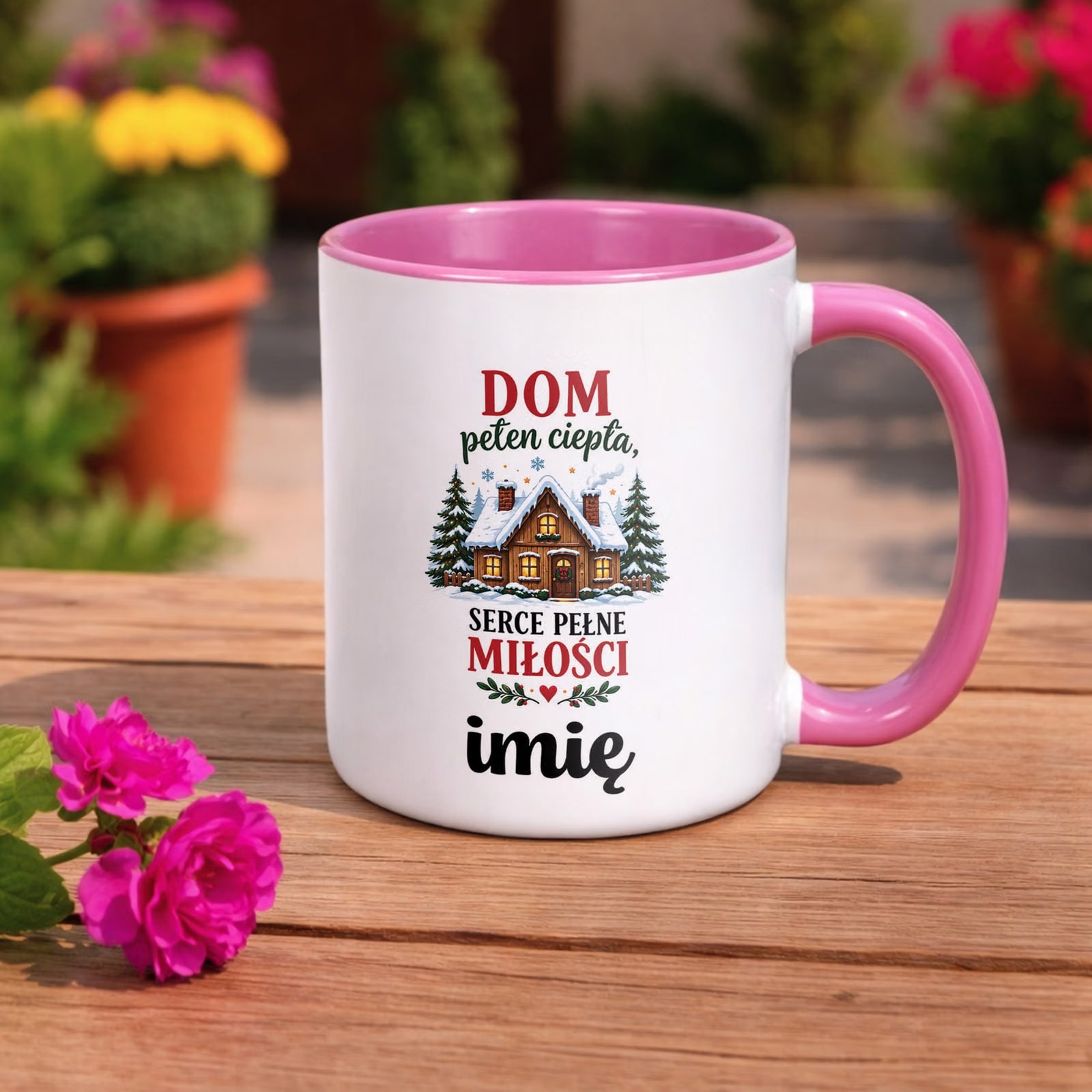 Kubek Różowy Personalizowany z Nadrukiem Boże Narodzenie Święta Prezent