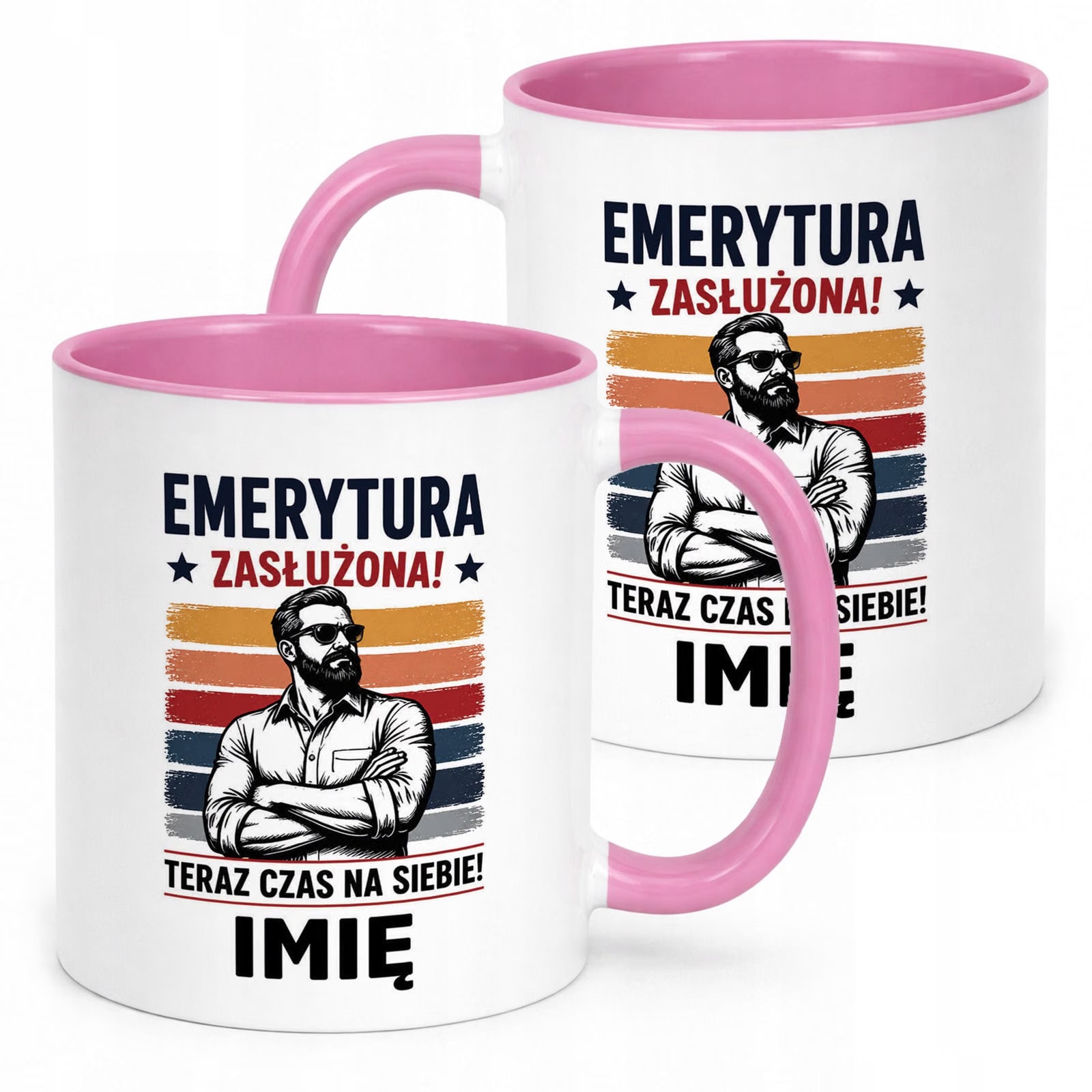 Kubek Różowy Personalizowany z Nadrukiem Emerytura Dla Emeryta Prezent
