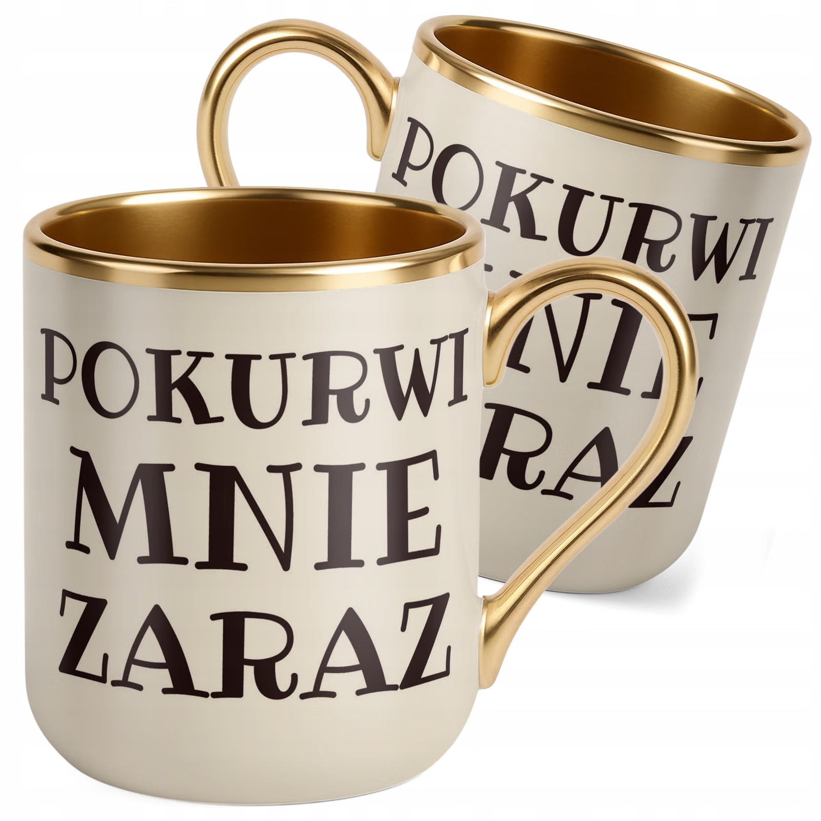 Kubek Premium Złoty Ecru Pok**wi Mnie Zaraz Śmieszny Prezent