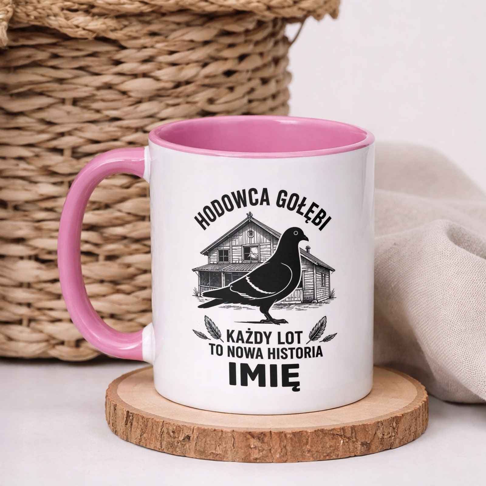 Różowy Kubek Personalizowany z nadrukiem Dla Gołębiarza Upominek Prezent