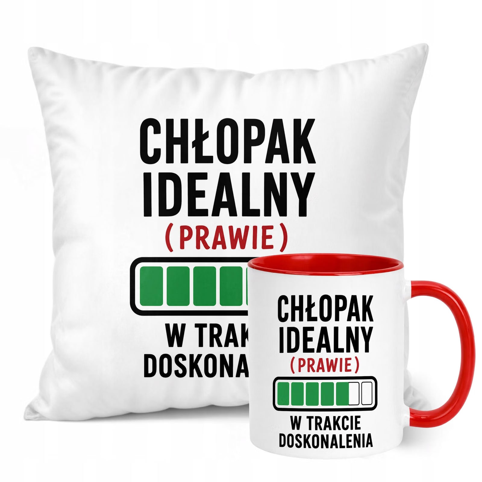 Zestaw Kubek Czerwony Poduszka Dzień Chłopaka Z Nadrukiem Prezent