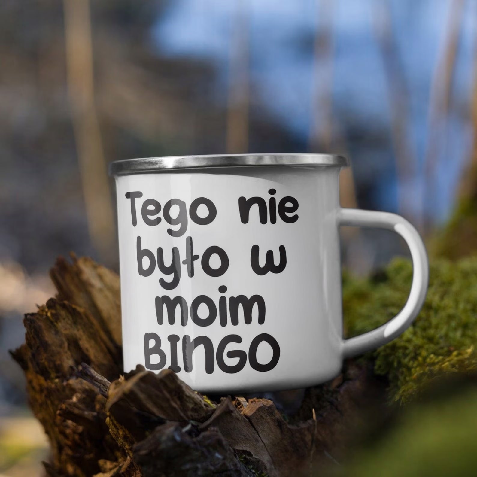 Kubek Emaliowany Tego Nie Było W Moim Bingo z Nadrukiem Biały Metalowy