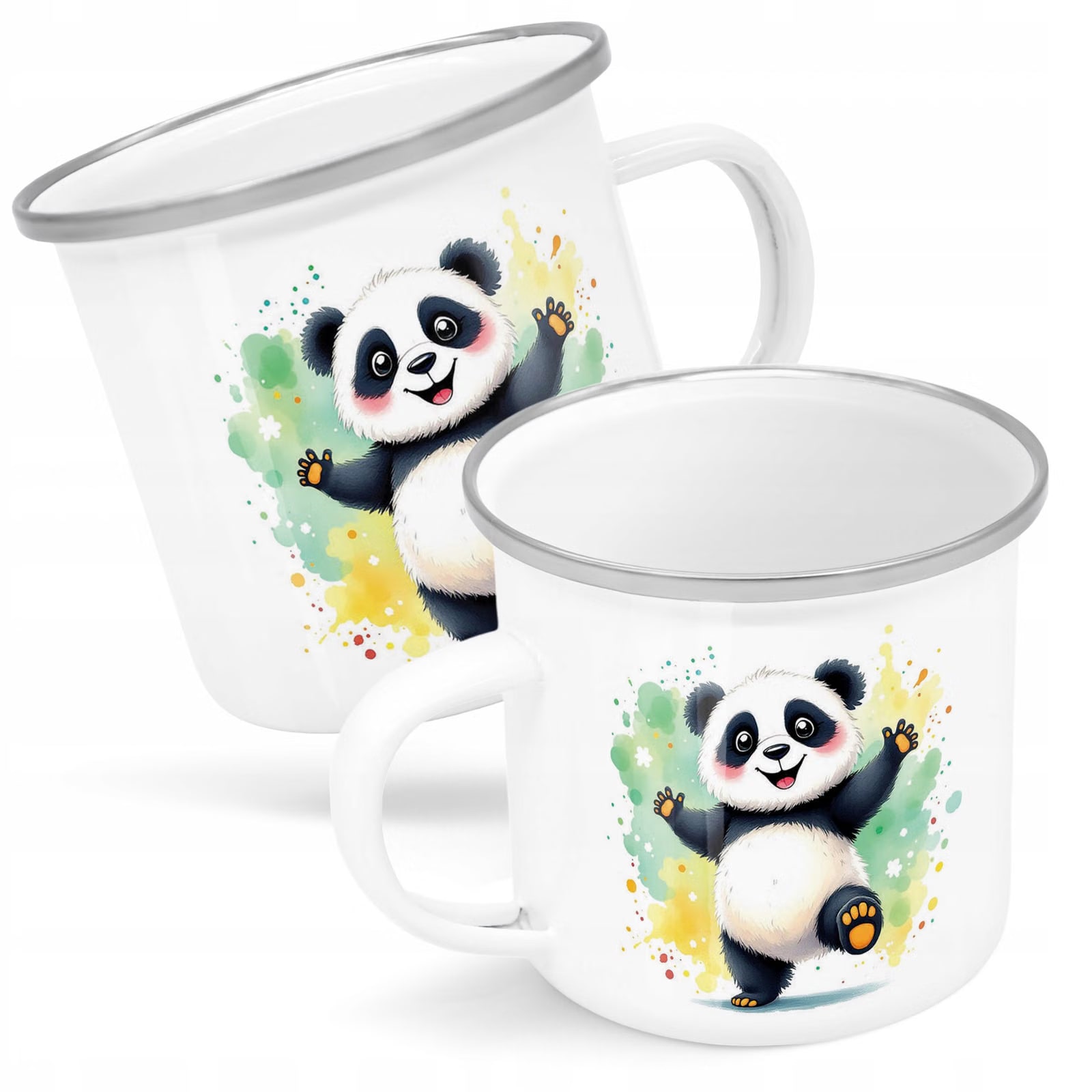 Kubek Emaliowany Panda Zwierzak Słodki Dla z Nadrukiem Biały Metalowy