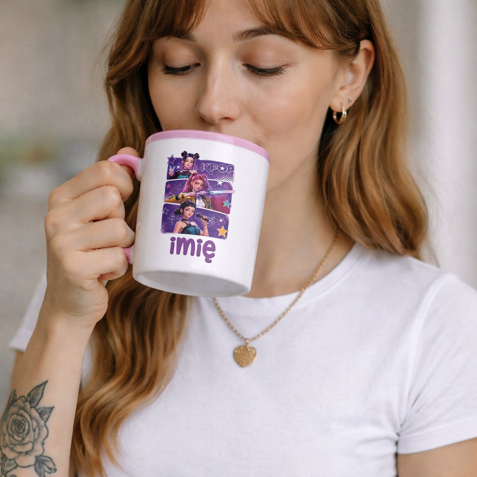 Zestaw Personalizowany Plecak Worek Kubek Różowy Łowczynie Kpop Prezent