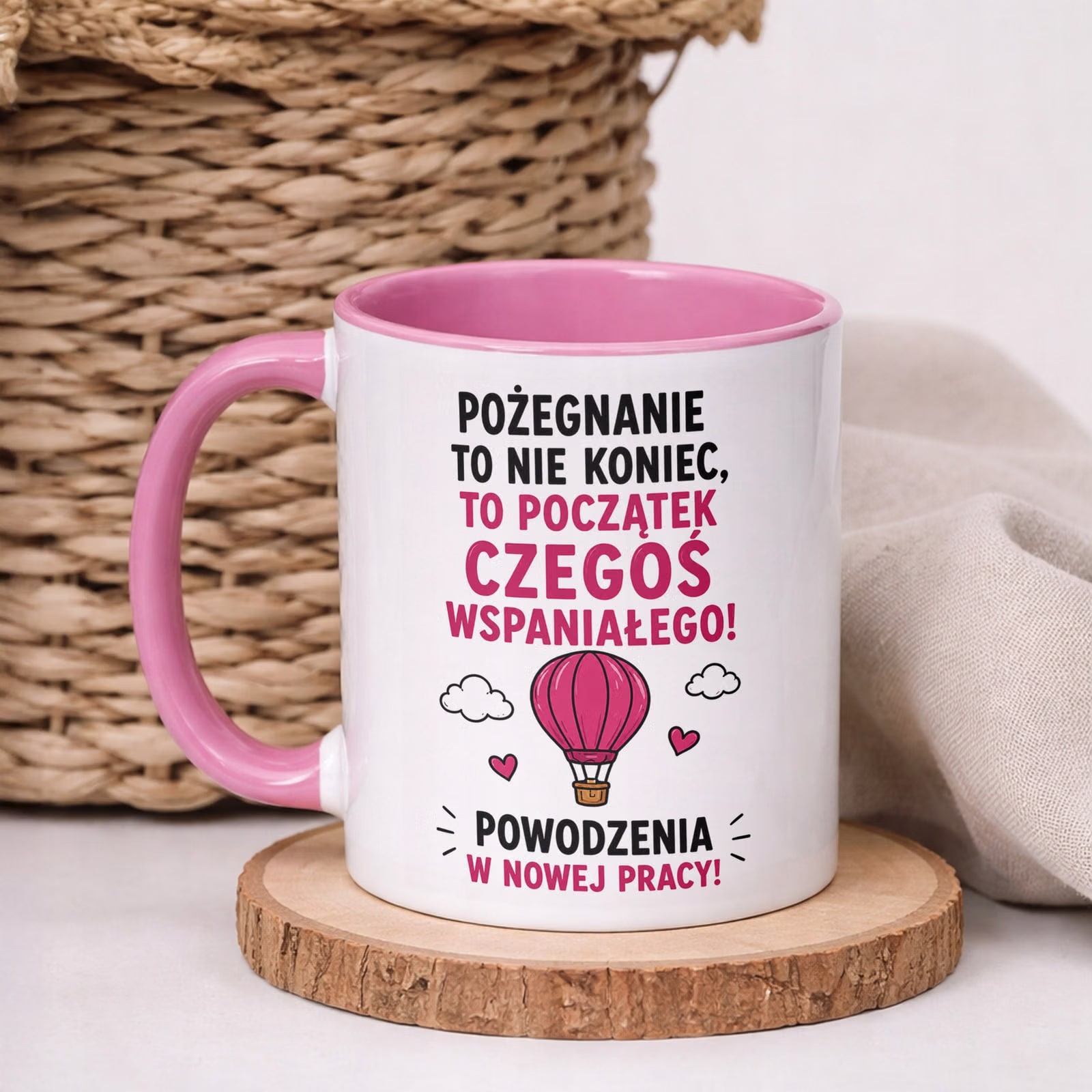 Kubek Różowy z nadrukiem Pożegnanie Odejście z Pracy Dla Koleżanki