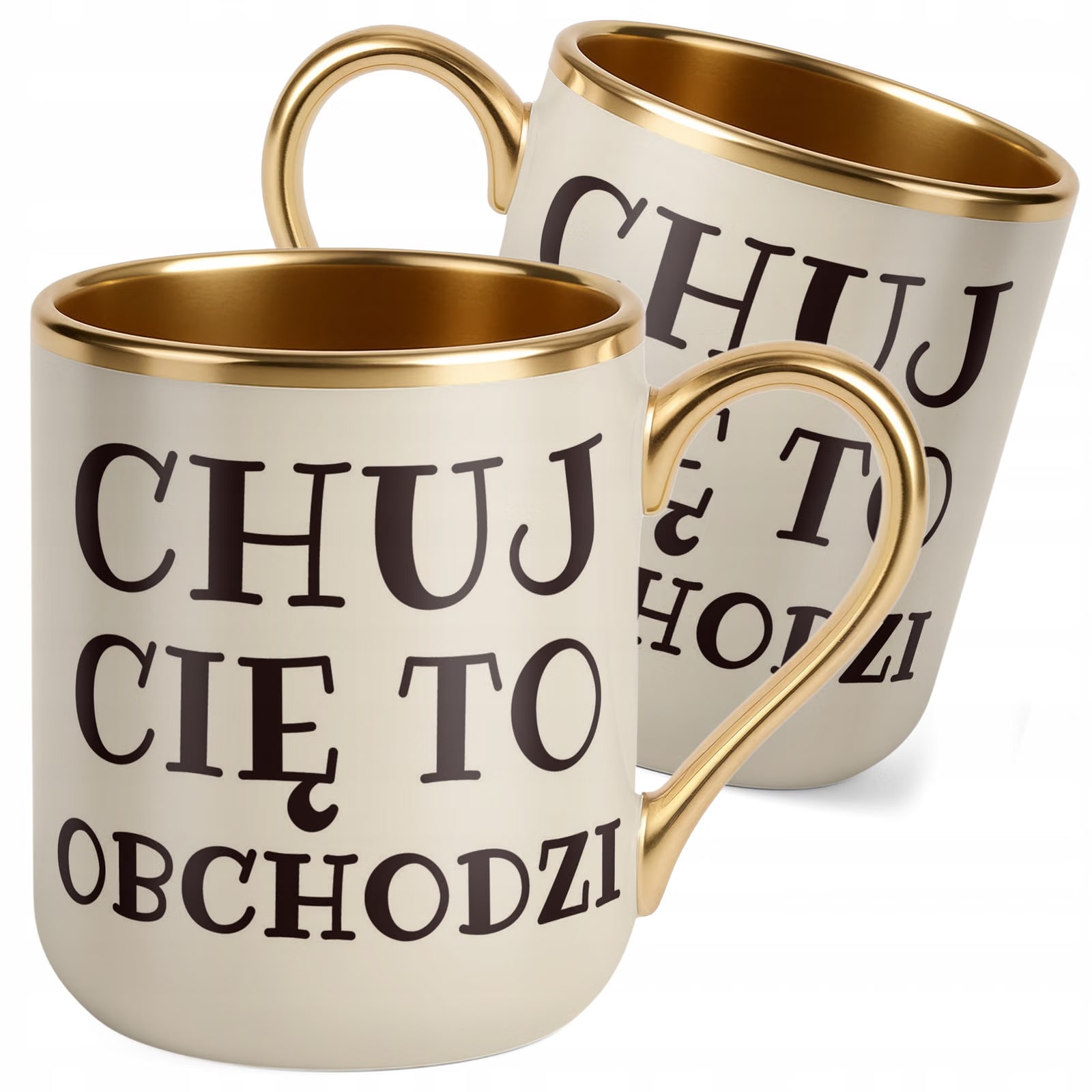 Kubek Premium Złoty Ecru Ch*j Cię To Obchodzi Prezent