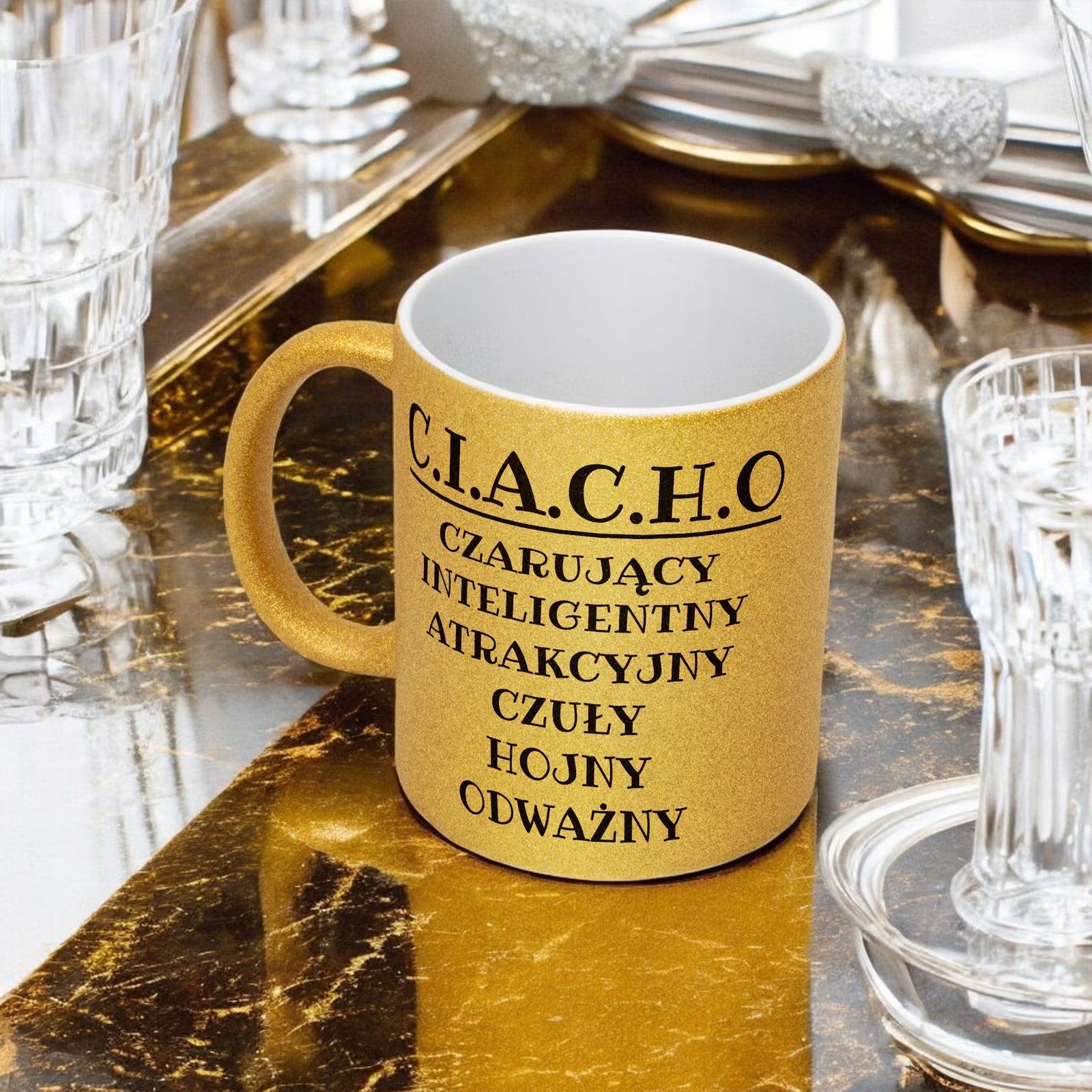 Złoty Kubek Brokatowy C.I.A.C.H.O Dla Mężczyzny Śmieszny Zabawny Prezent