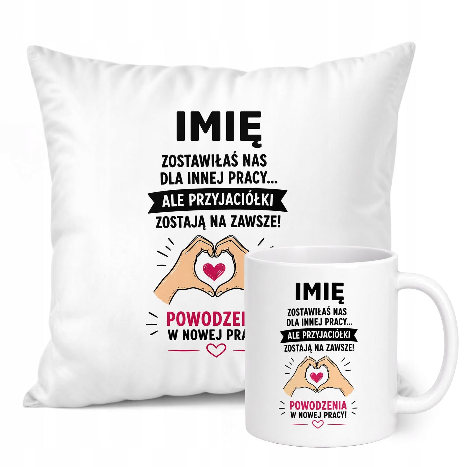 Zestaw Personalizowany Kubek Biały Poduszka Odejście z Pracy Prezent