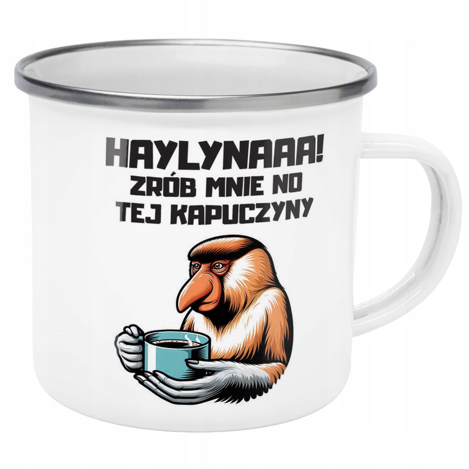Kubek Emaliowany Janusz Nosacz Kawa Zabawny z Nadrukiem Biały Metalowy
