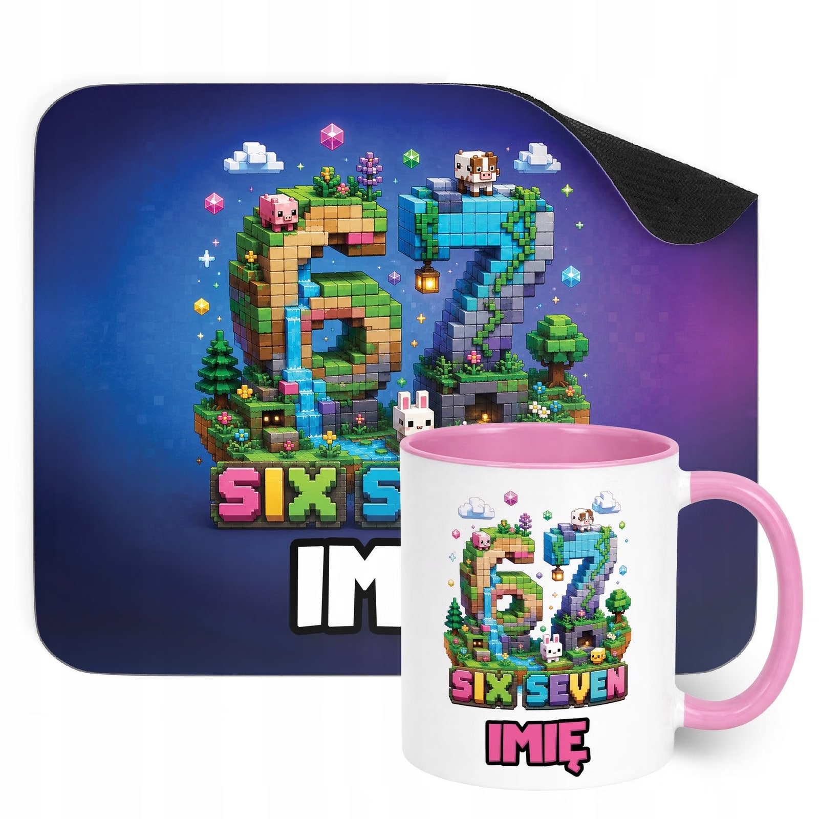 Zestaw personalizowany Kubek Różowy Podkładka pod mysz 67 Six Seven