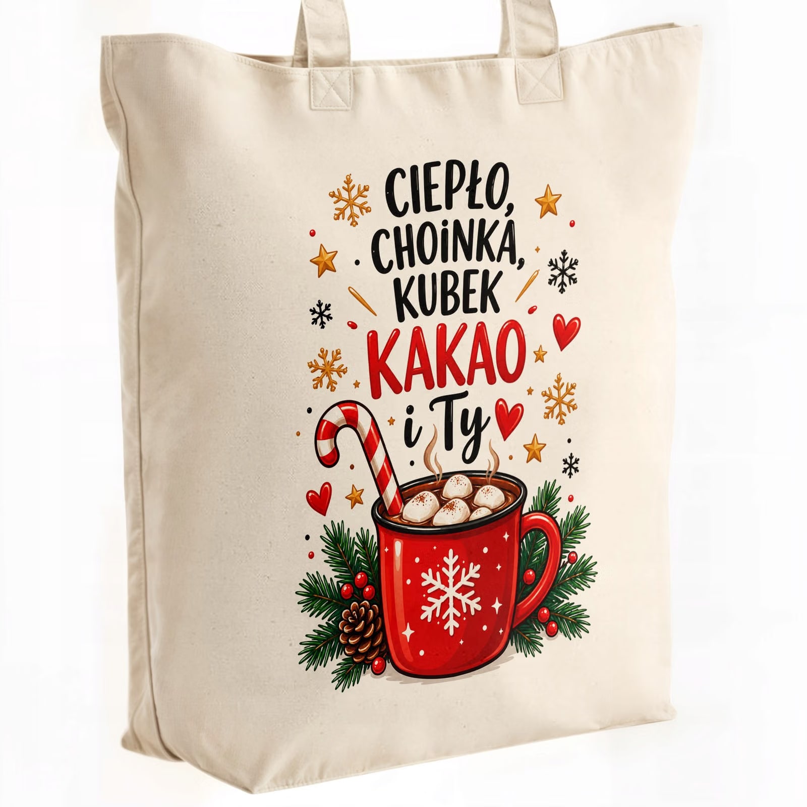 Torba shopper bawełniana premium świąteczna na zakupy z nadrukiem