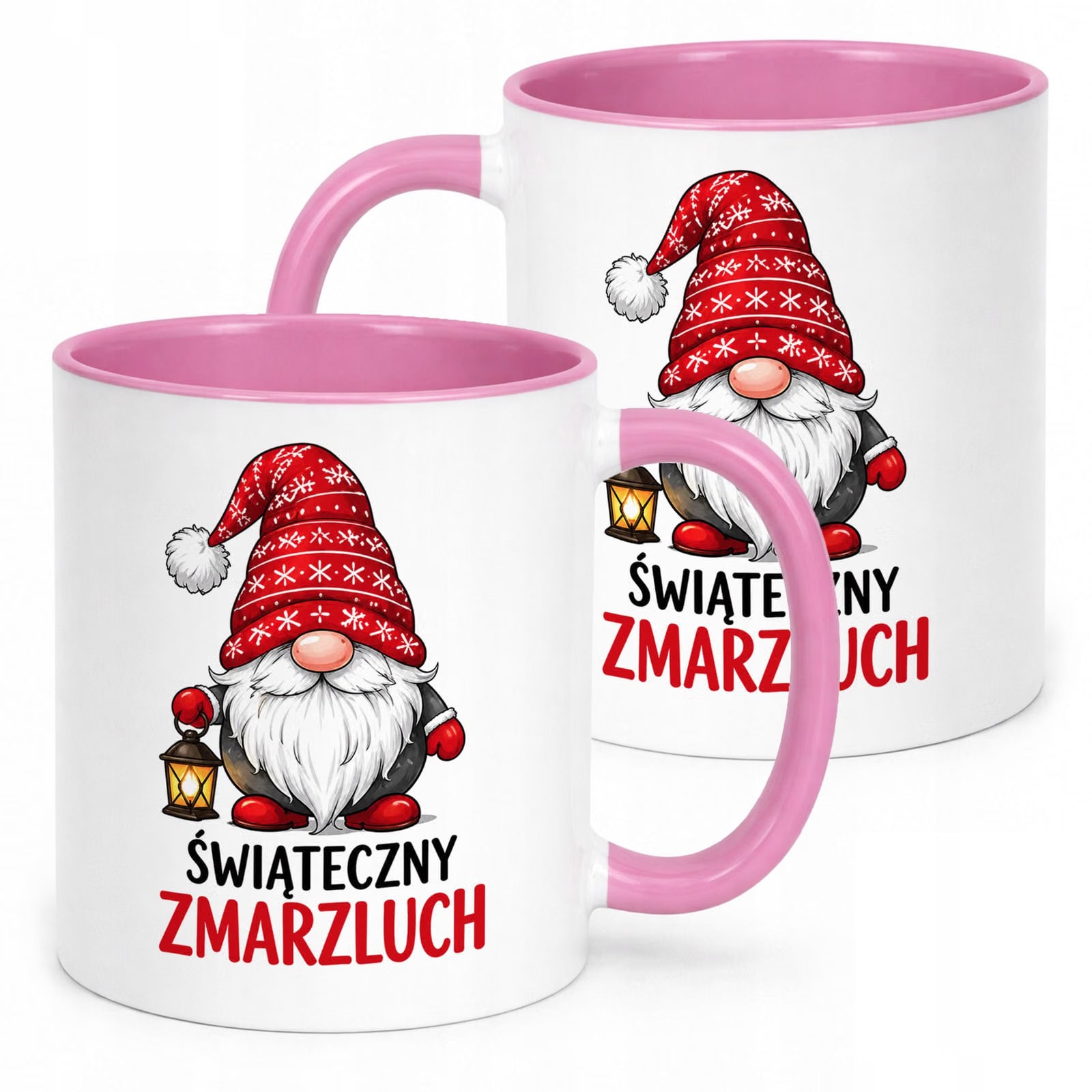 Kubek Różowy z Nadrukiem Boże Narodzenie Mikołajki Święta Skrzat Prezent