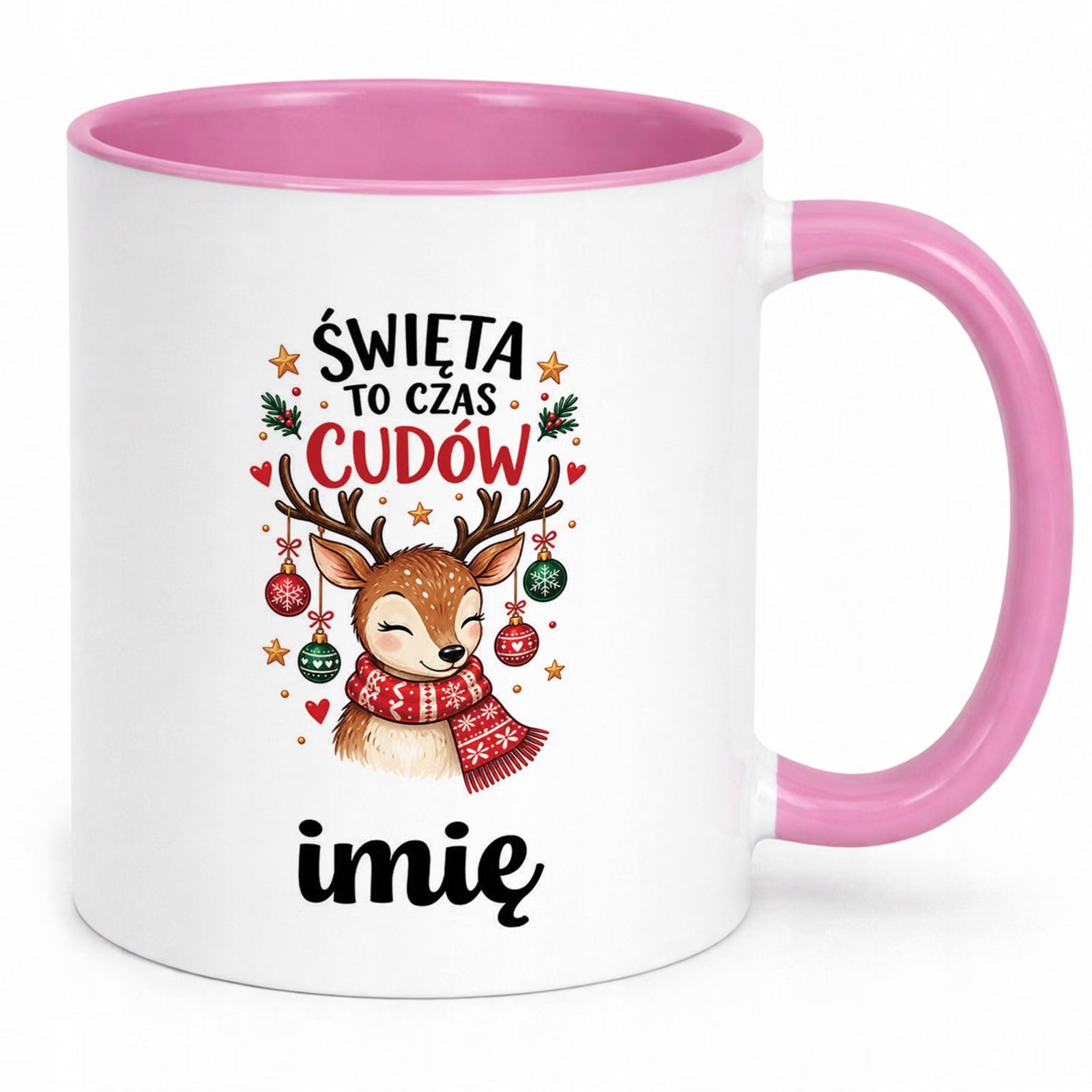 Kubek Różowy Personalizowany z Nadrukiem Boże Narodzenie Święta Prezent
