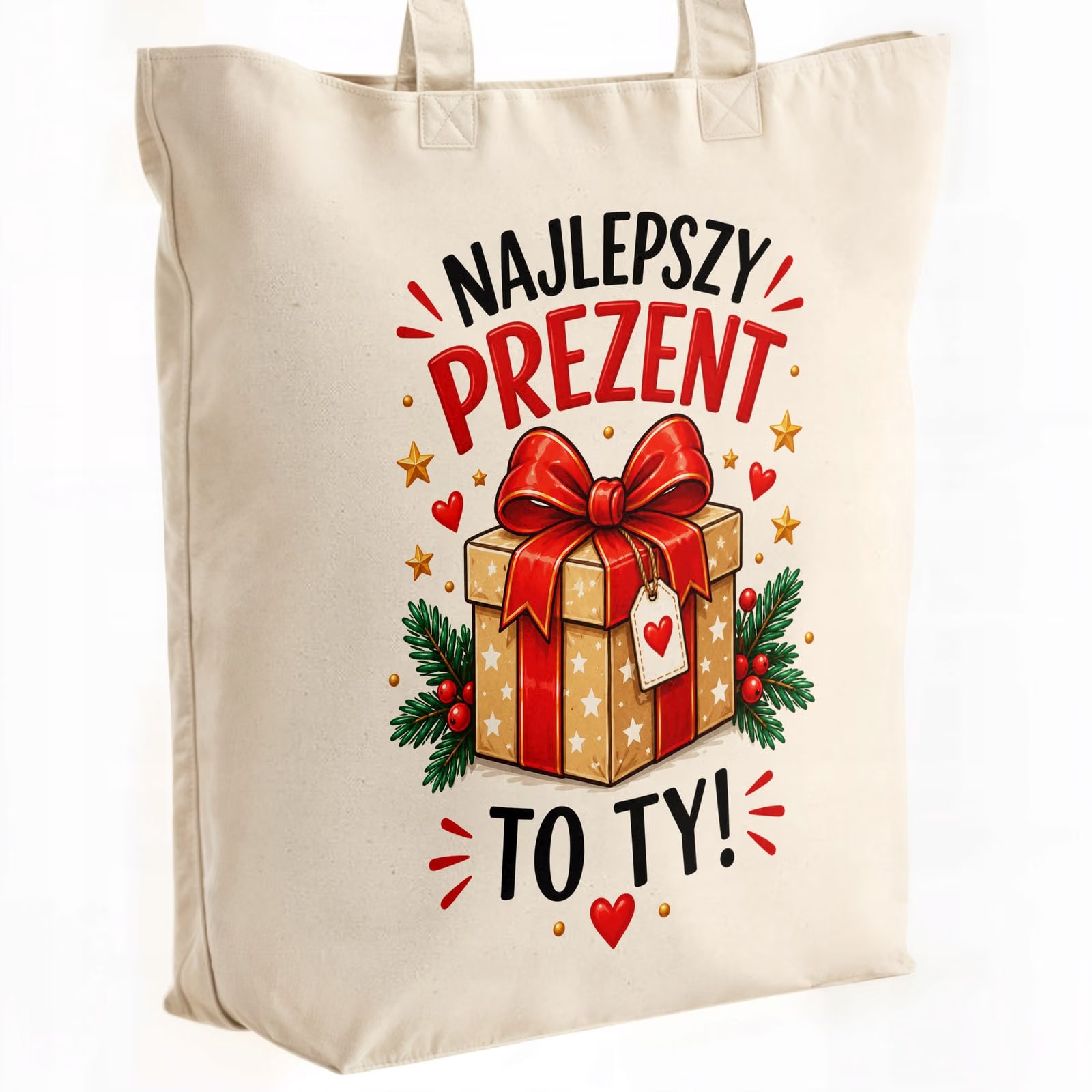 Torba shopper bawełniana premium świąteczna na zakupy z nadrukiem