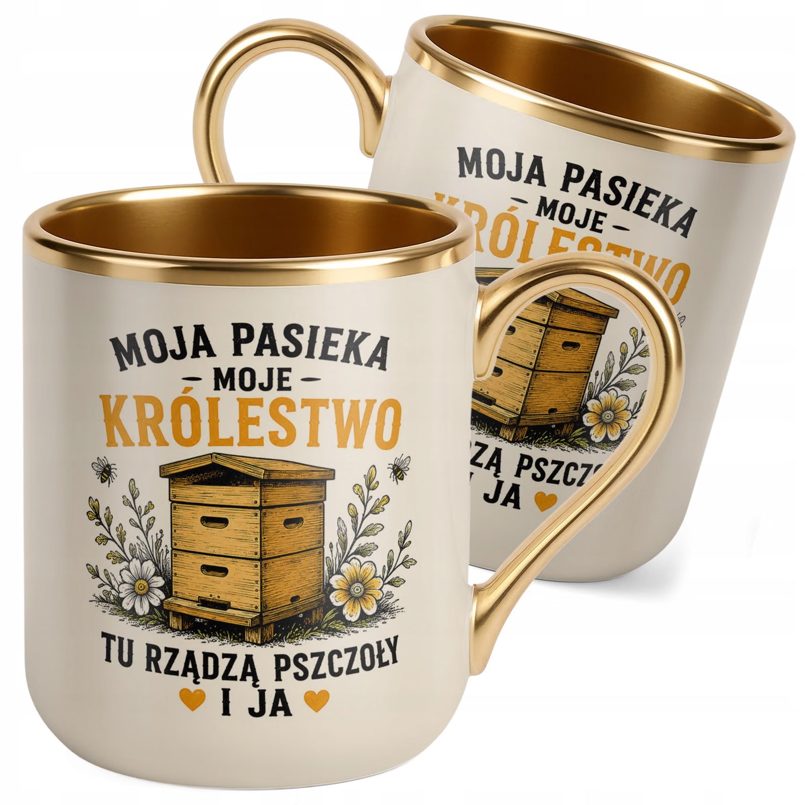 Kubek z nadrukiem Premium Złoty Ecru Dla Pszczelarza Szef Pasieki Prezent