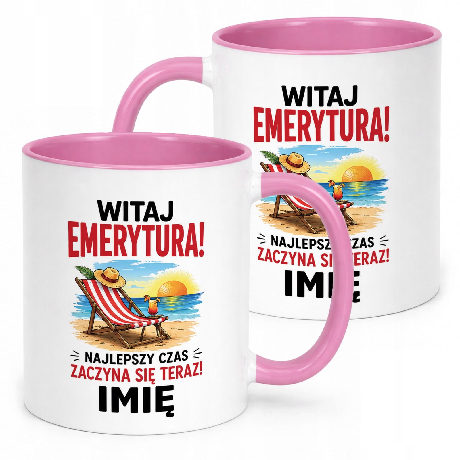 Kubek Różowy Personalizowany z Nadrukiem Emerytura Upominek Prezent