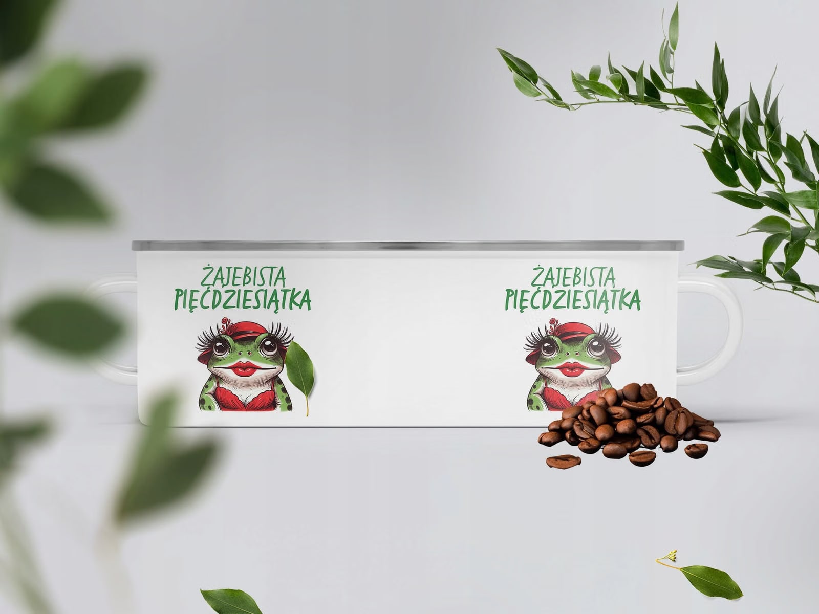 Kubek Emaliowany Żajebista 50 Dla Kobiety z Nadrukiem Biały Metalowy