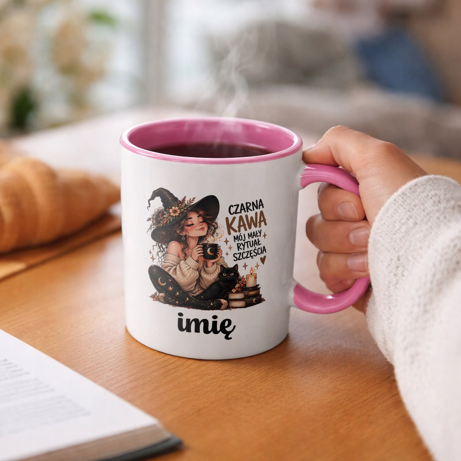 Kubek Różowy Personalizowany z Nadrukiem Dla Kobiet Czarownica Wiedźma