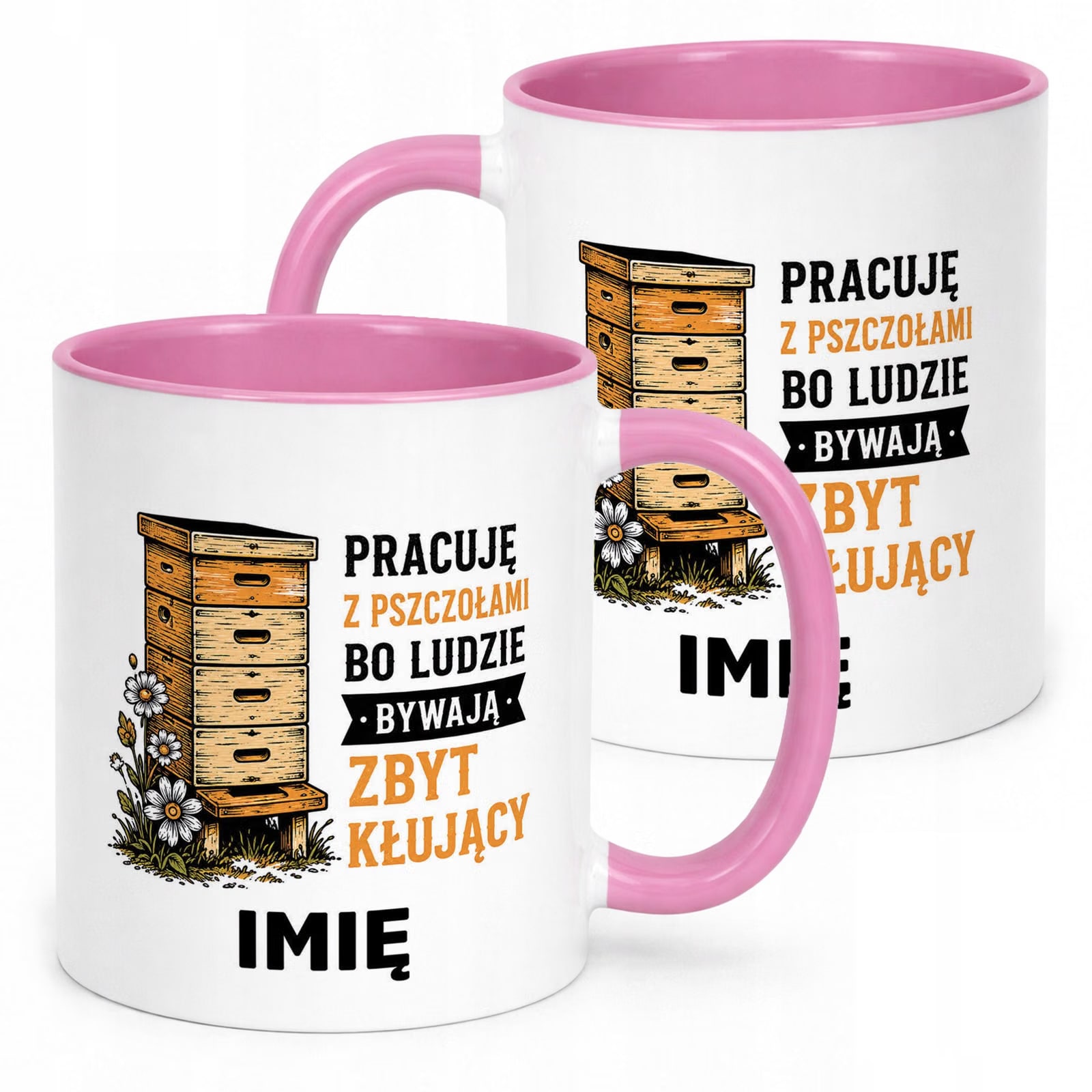 Różowy Kubek Personalizowany z nadrukiem Dla Pszczelarza Upominek Prezent