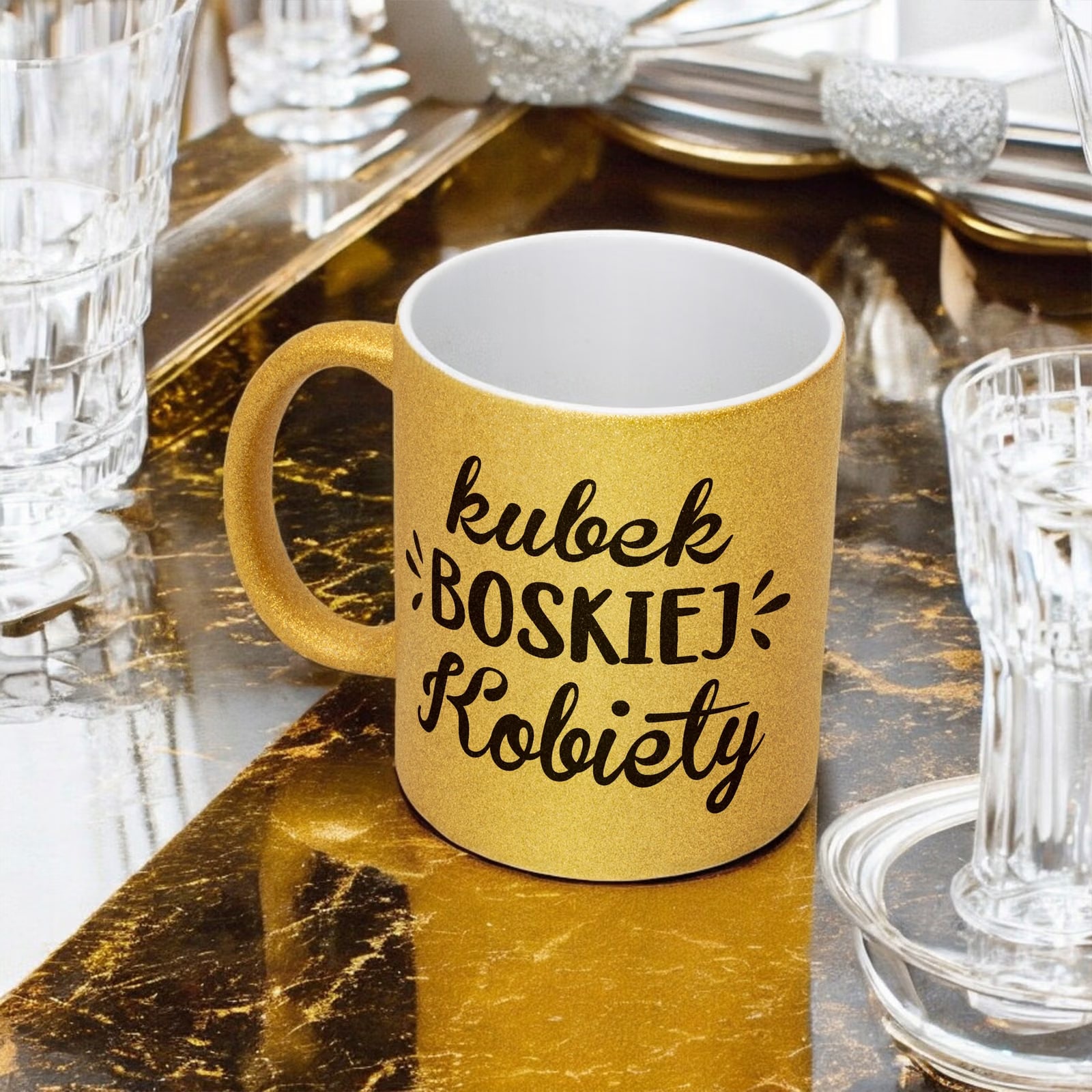 Złoty kubek brokatowy Dzień Kobiet Zabawny Prezent Upominek Dla Kobiety