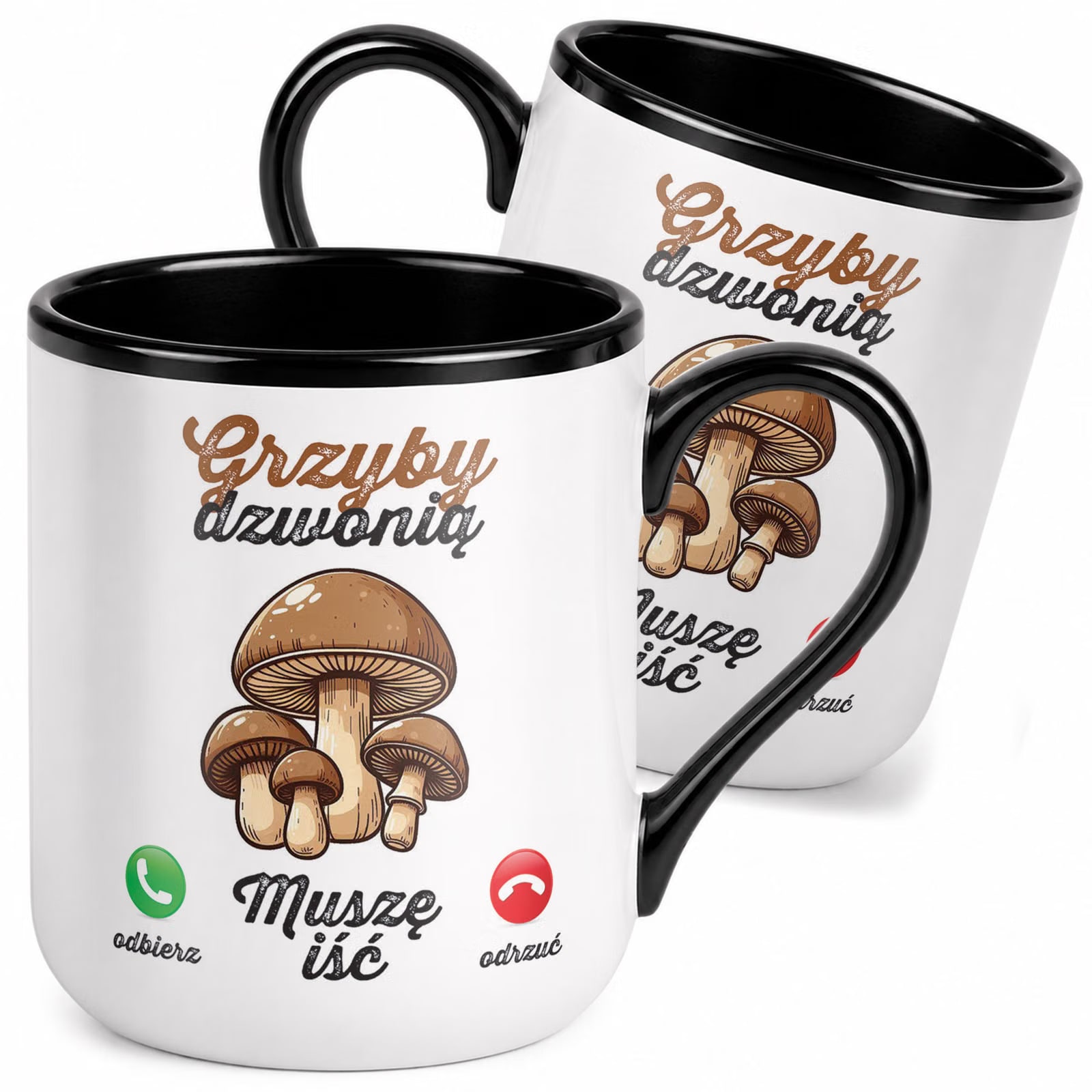 Kubek z nadrukiem Premium Czarny Dla Grzybiarza Grzyby Dzwonią Prezent
