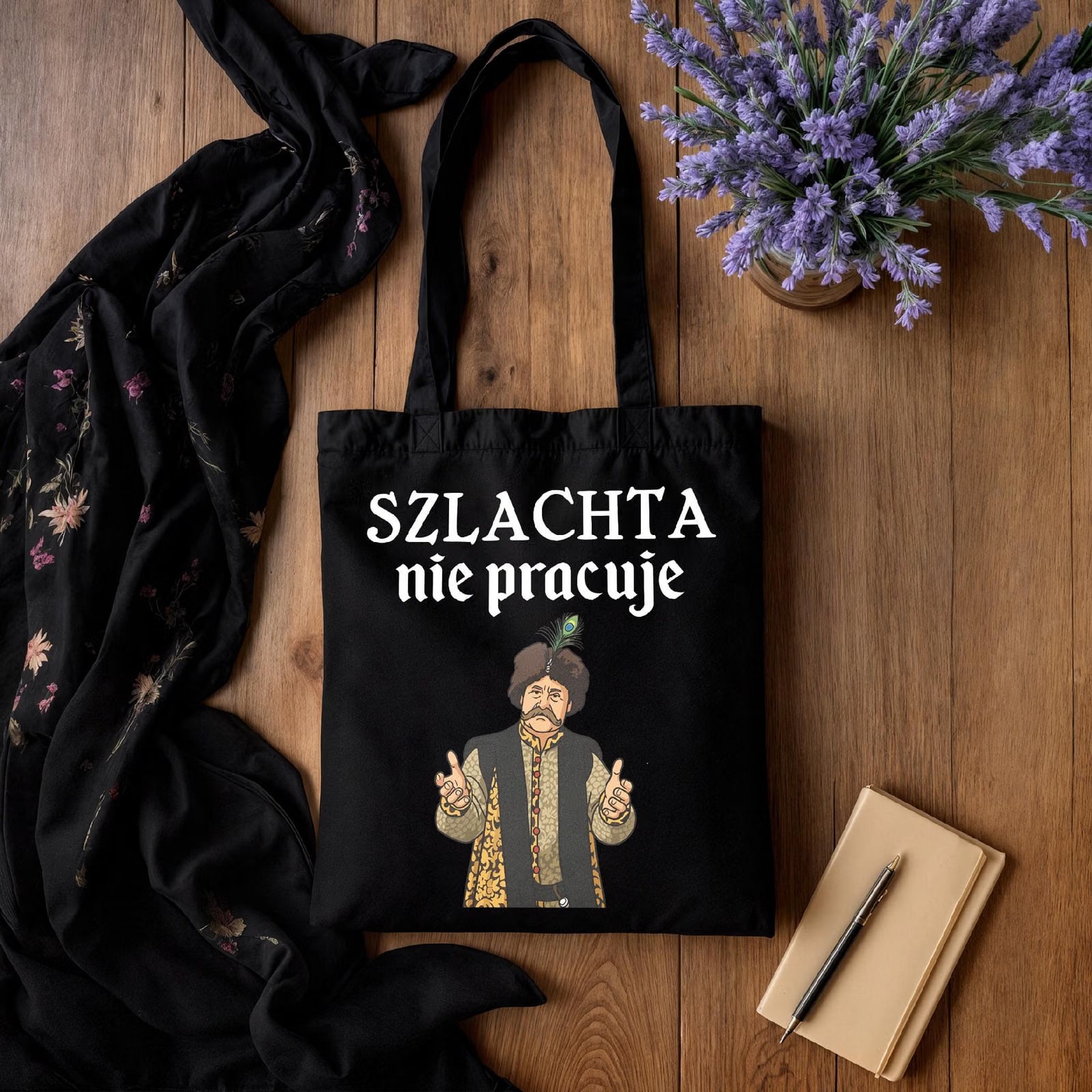 Torba bawełniana czarna na zakupy 1670 Szlachta Nie Pracuje