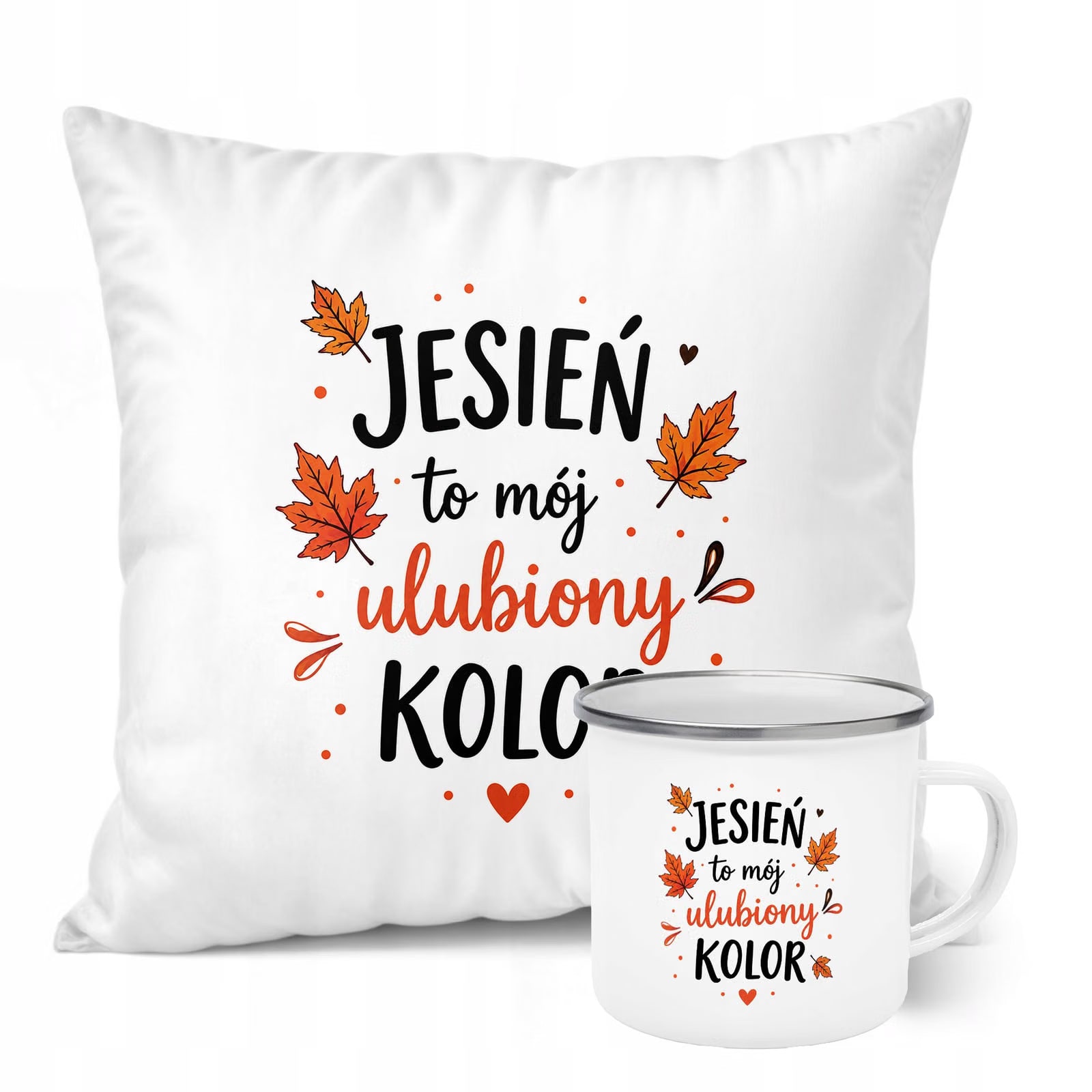 Zestaw Kubek Emaliowany Poduszka Jesień Jesienny Z Nadrukiem