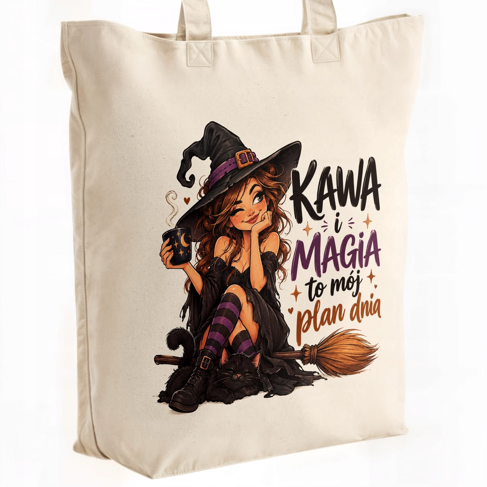 Torba shopper bawełniana premium czarownica kobieta na zakupy