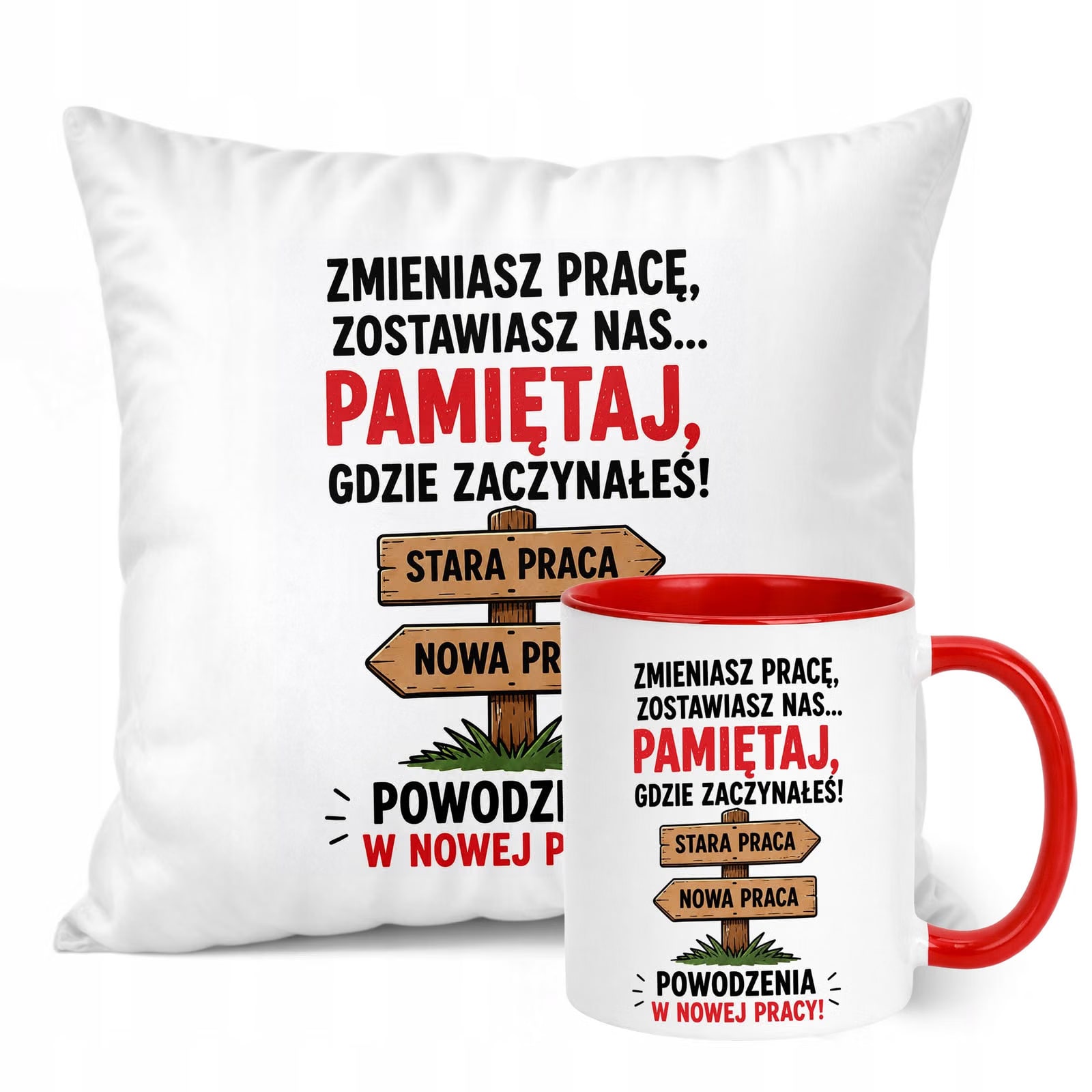 Zestaw Kubek Czerwony Poduszka Z Nadrukiem Odejście z Pracy Prezent
