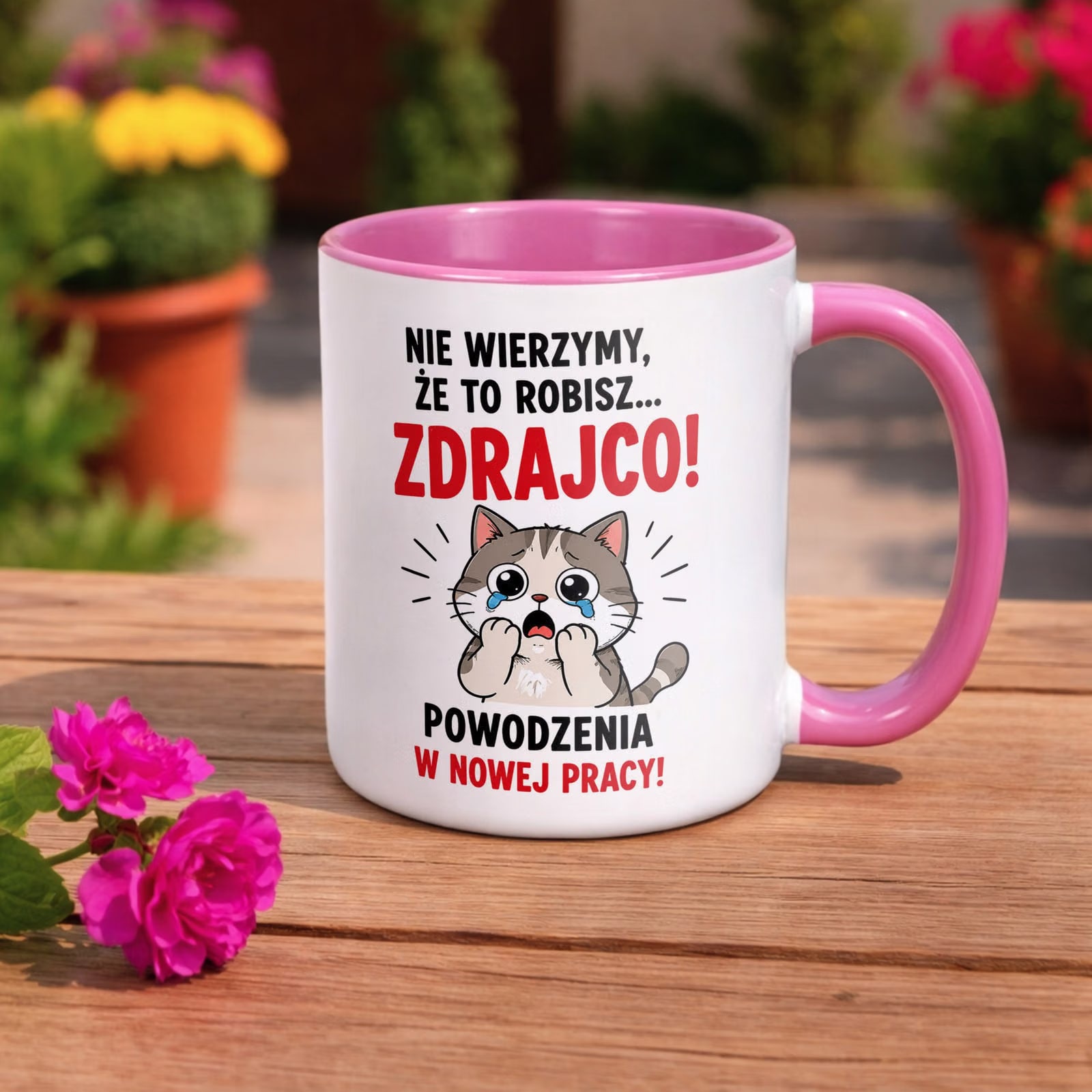 Kubek Różowy z nadrukiem Pożegnanie Odejście z Pracy Dla Kolegi Prezent