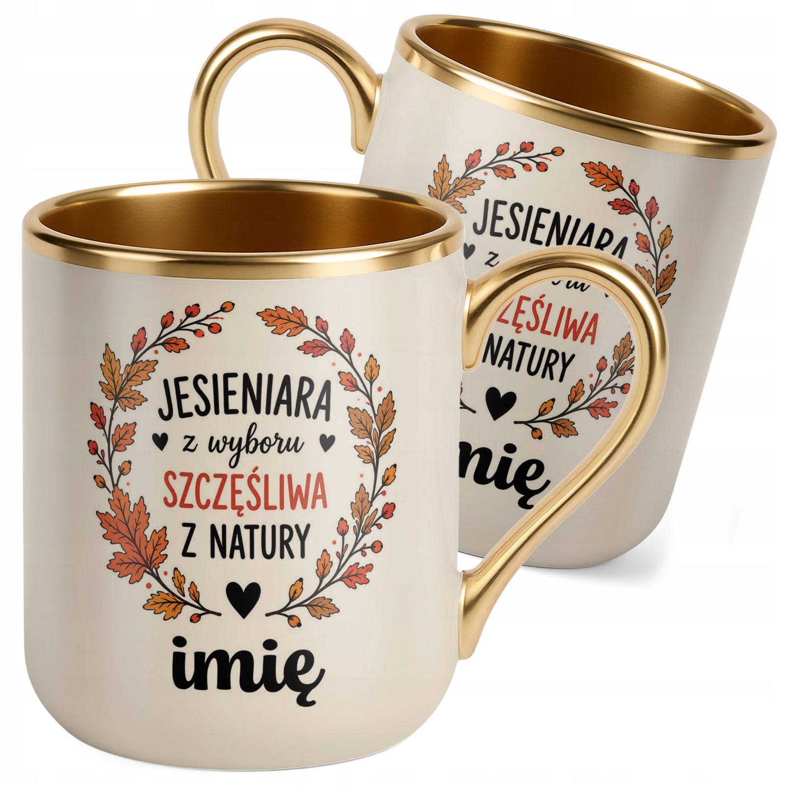 Kubek Personalizowany z nadrukiem Premium Złoty Ecru Jesienny Jesień