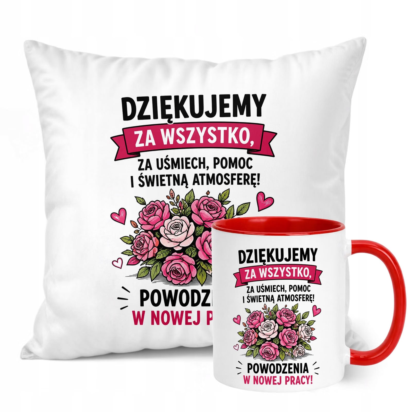 Zestaw Kubek Czerwony Poduszka Z Nadrukiem Odejście z Pracy Prezent